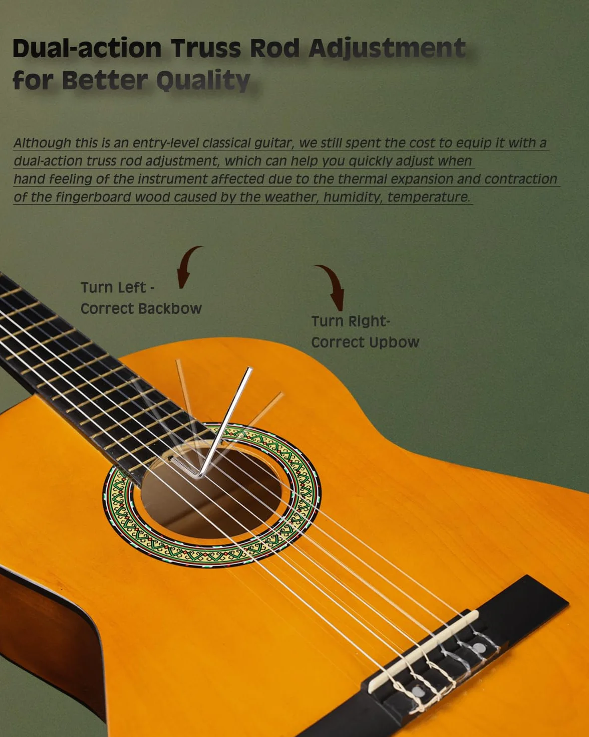 Winzz Gitara koncertowa 4/4 klasyczna żółta błyszcząca 39 cali