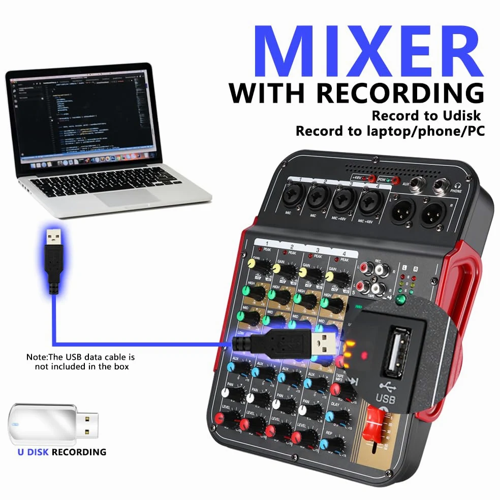 Mikser audio DJ Mikser 6-kanałowy Konferencja zewnętrzna USB Procesor pogłosu zgodny z Bluetooth Śpiewaj na żywo z kartą dźwiękową Miksery