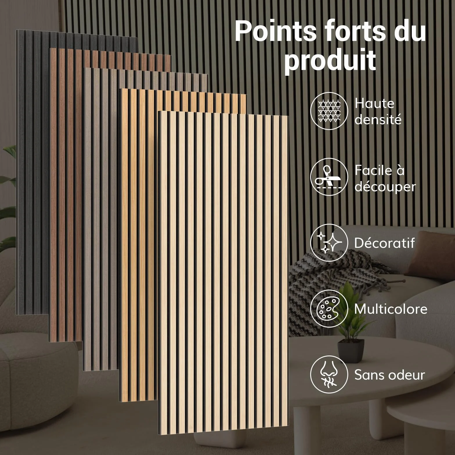 TONOR Panele Akustyczne Drewniane, Panel Akustyczny Zestaw 4 Sztuki, 120 x 60-2.88㎡, 3D Drewniane Panele Dźwiękochłonne do Sypialni, Salonu, Biura, Lady, BurlyWood