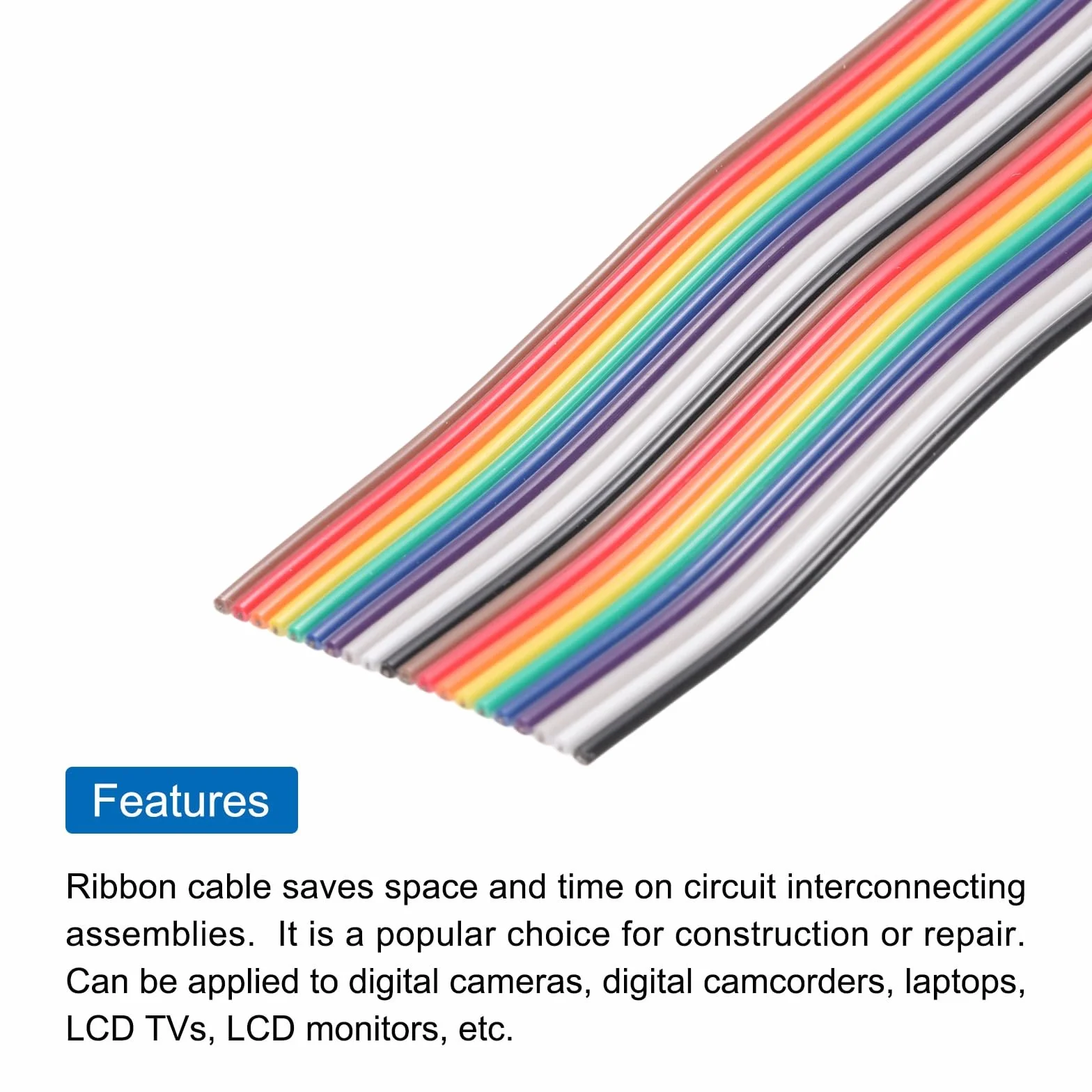 QUARKZMAN 1 szt. 20 pinów płaskich sznurków Rainbow Ribbon Cable 20 Ft 1.27mm Pitch Breadboard Jumper Wires do projektów elektronicznych