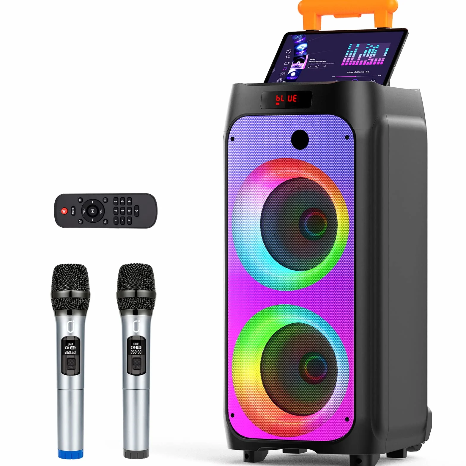 JYX Profesjonalne Karaoke Pełna z 2 bezprzewodowymi mikrofonami, Głośnik Bluetooth Karaoke Przenośny system Pa,TWS, Radio MP3 USB/TF/FM/Rec na imprezę