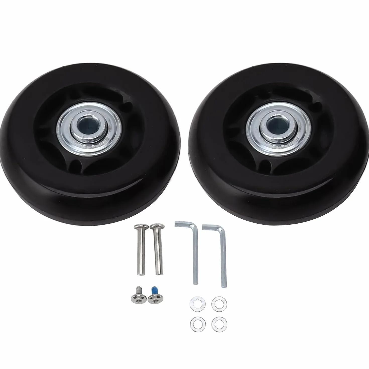 Zestaw 2 zapasowych kółek do bagażu 54 mm/60 mm/64 mm, uniwersalne kółka liniowe z narzędziem instalacyjnym, gumowe kółka obrotowe do walizki bagażowej (60 x 24 mm)