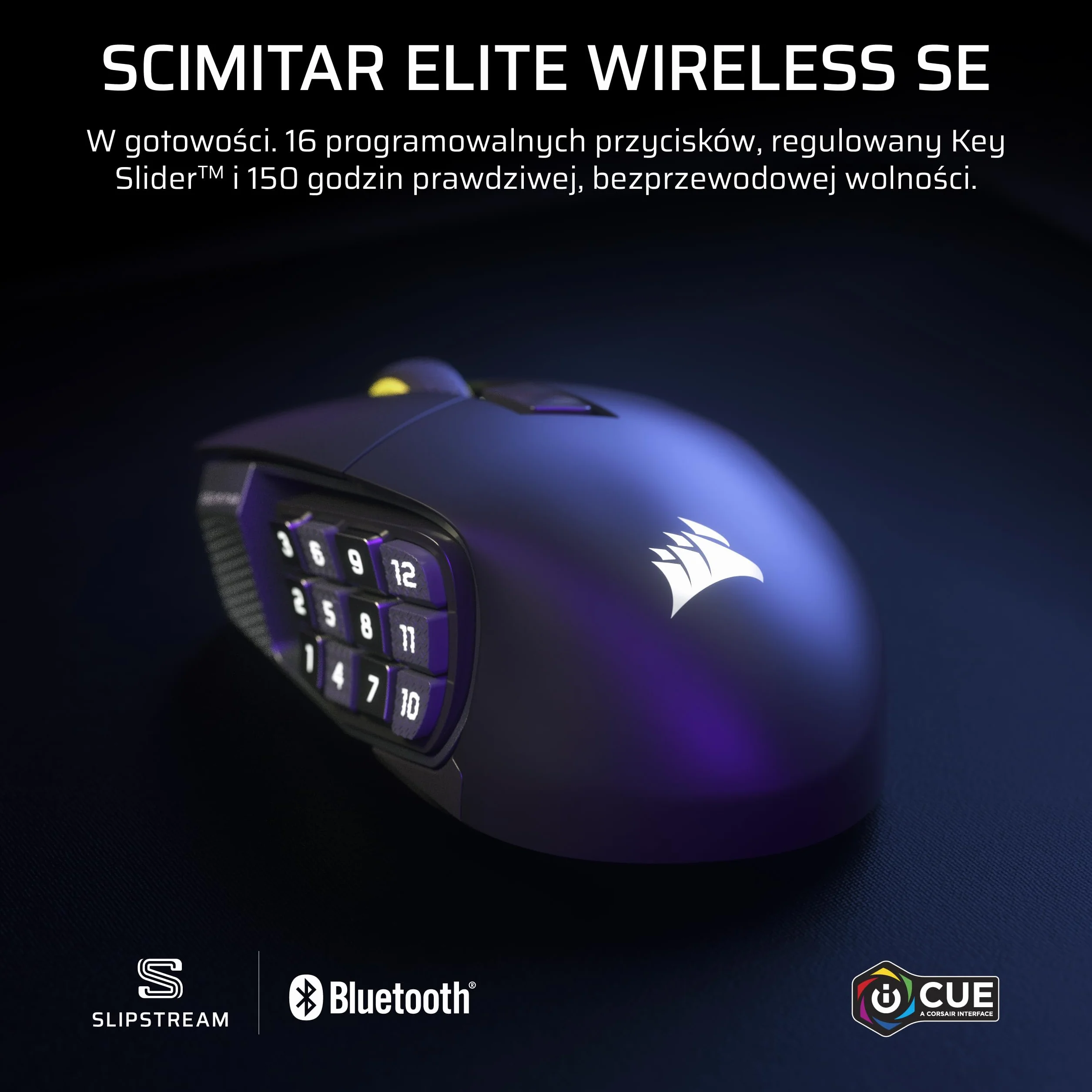 Corsair SCIMITAR ELITE WIRELESS SE MMO mysz do gier komputerowych – 33 000 DPI, 16 programowalnych przycisków, suwak klawiszy, Elgato Virtual Stream Deck, sondowanie 1000 Hz, bateria do 150 godzin | 33 000 DPI, 16 programowalnych przycisków, suwak klawisz