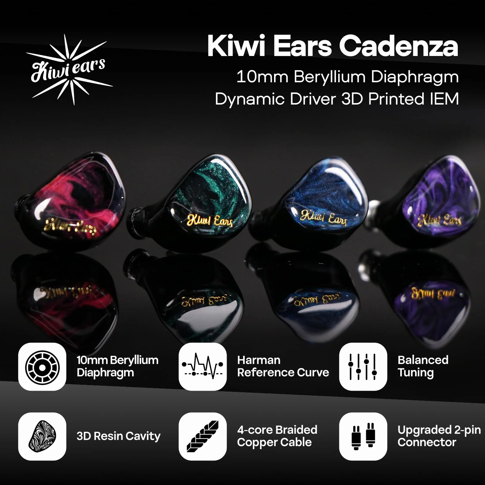 Kiwi Ears Cadenza 10 mm berylowy przetwornik dynamiczny IEM z odłączanym kablem 0,78 2-pin 3,5 mm Zielony