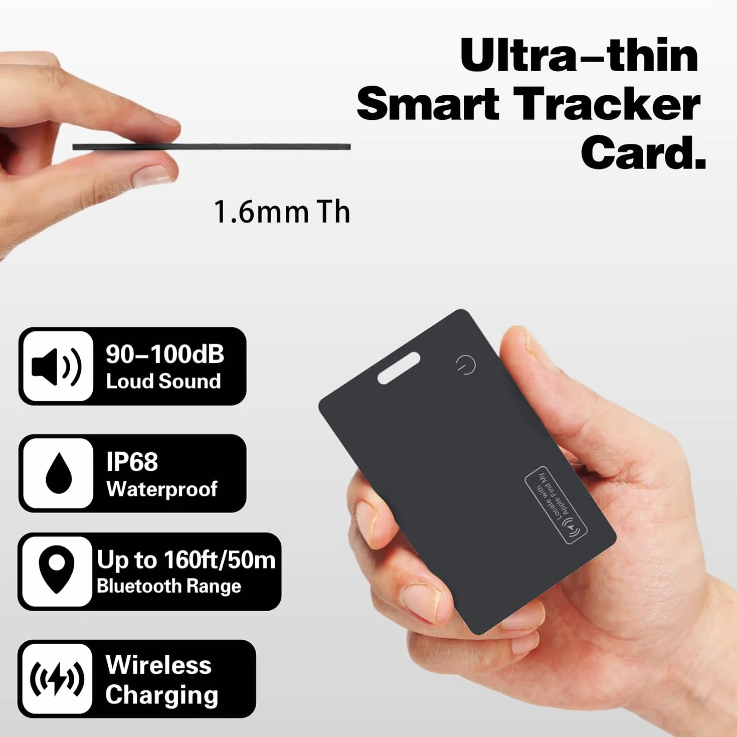Reyke Slim Wallet Tracker Card, Ładowalny Lokalizator Bluetooth Kompatybilny z Apple Find My (tylko iOS), Smukła Karta Lokalizacyjna do Portfeli, Bagażu, Telefonów, Paszportów