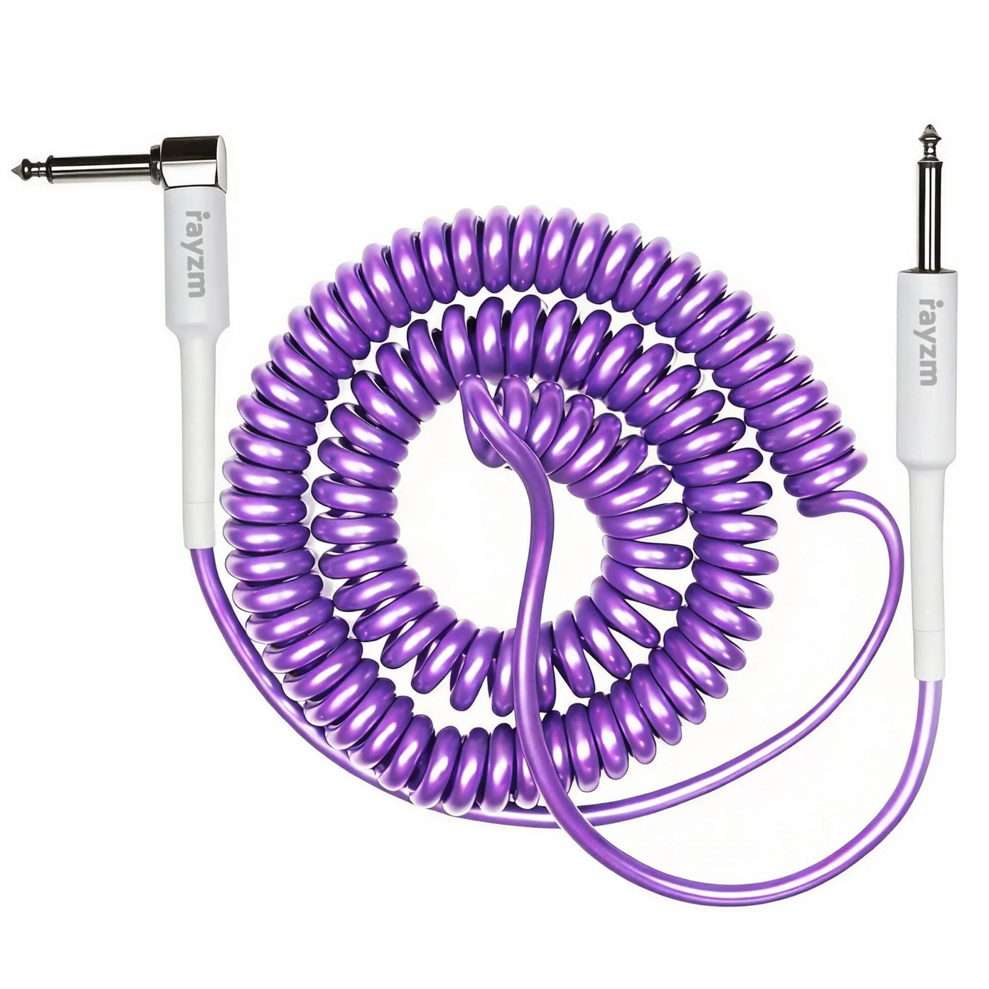 Rayzm Zwinięty kabel do instrumentu, 2-metrowy zwinięty przewód, prawokątny do prostego spiralnego przewodu do gitary/basu
