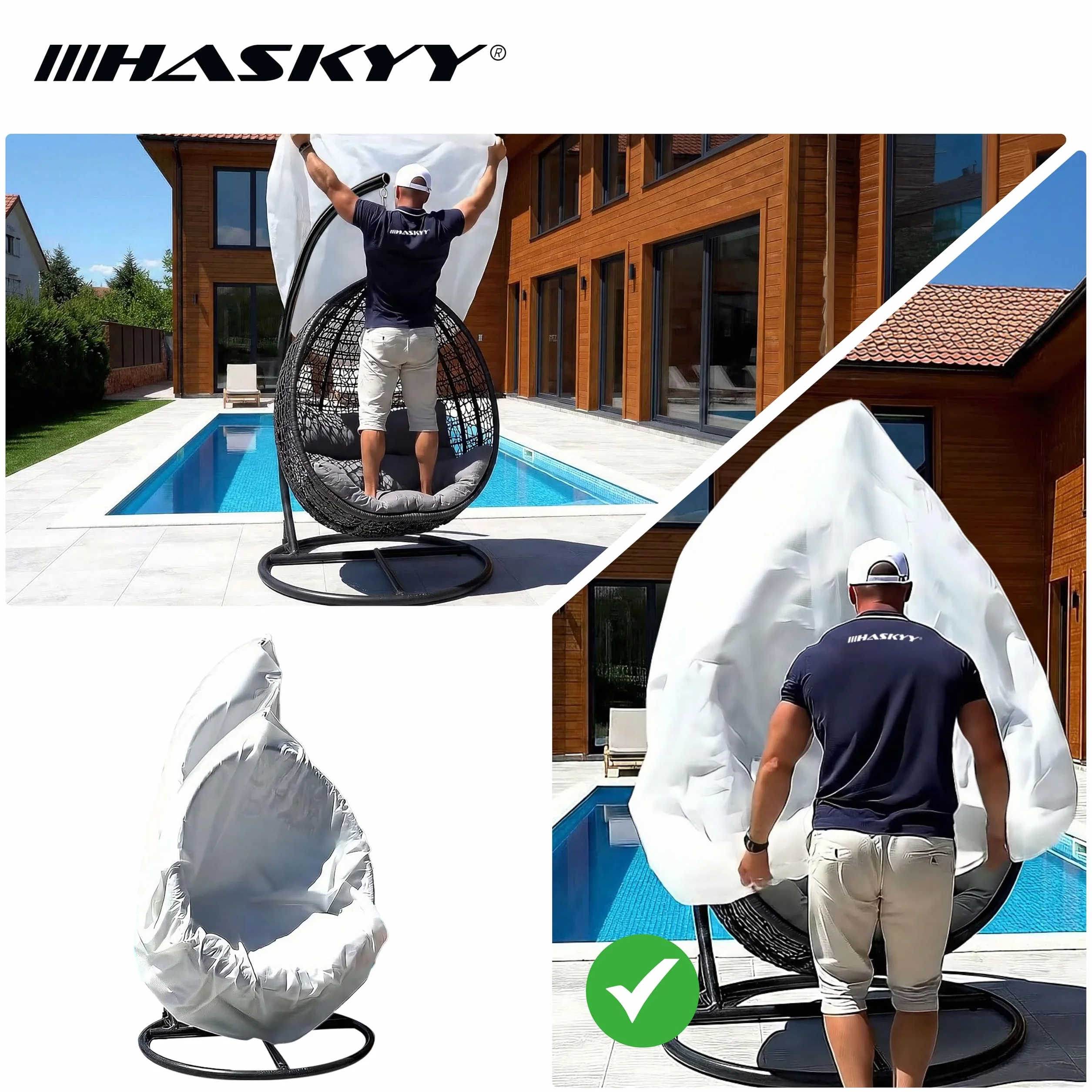 HASKYY Pokrowiec ochronny XXXL 250 x 130 x 90 cm, uniwersalny pokrowiec na palety, kratkę, grill, kosze plażowe, meble ogrodowe, wodoszczelny pokrowiec ochronny z polietylenu, bardzo wysoki, odporny