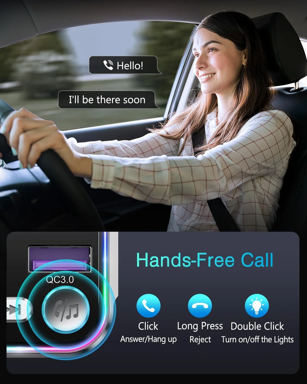 ORIA Nadajnik FM Bluetooth 5.3 66W, PD 36W + QC3.0 18W Samochodowy Nadajnik Bluetooth Radio, Połączenia Głośnomówiące, Synchronizacja Muzyki, Światło Oddechowe, Samochodowy Adapter Muzyczny