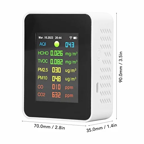 Tester jakości powietrza, Monitor Jakości Powietrza 9 w 1, WiFi PM2.5, PM10, HCHO, Zanieczyszczenia Organiczne, CO, CO2, Wielofunkcyjny Monitor