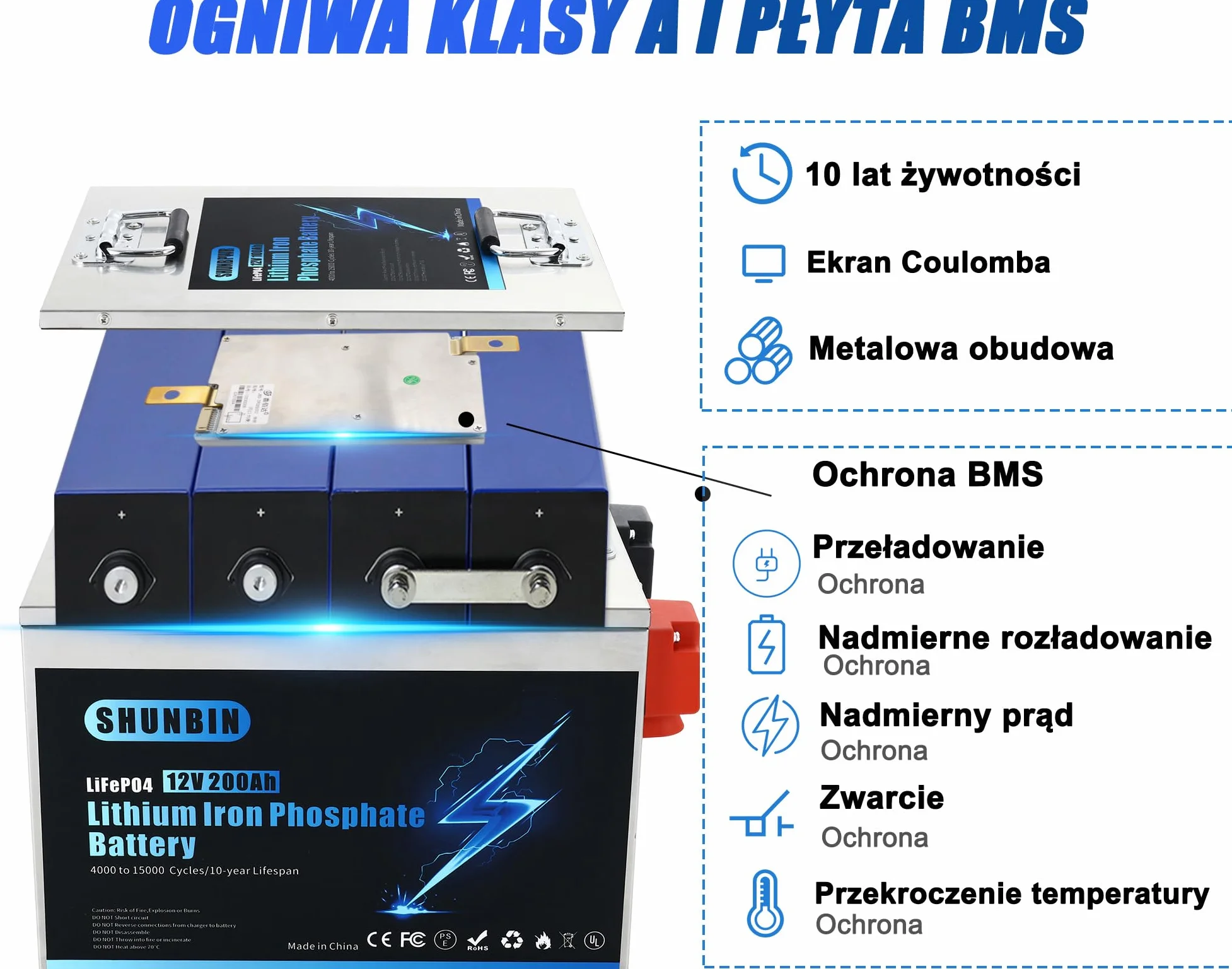 Lifepo4 bateria litowa 12V 200Ah 2560Wh Powłoka ze stali nierdzewnej z ładowarką Coulomb metr Maksymalne cykle głębokie 20000 Bateria fosforanu litowego słoneczny/kamper/łódź/wózki golfowe