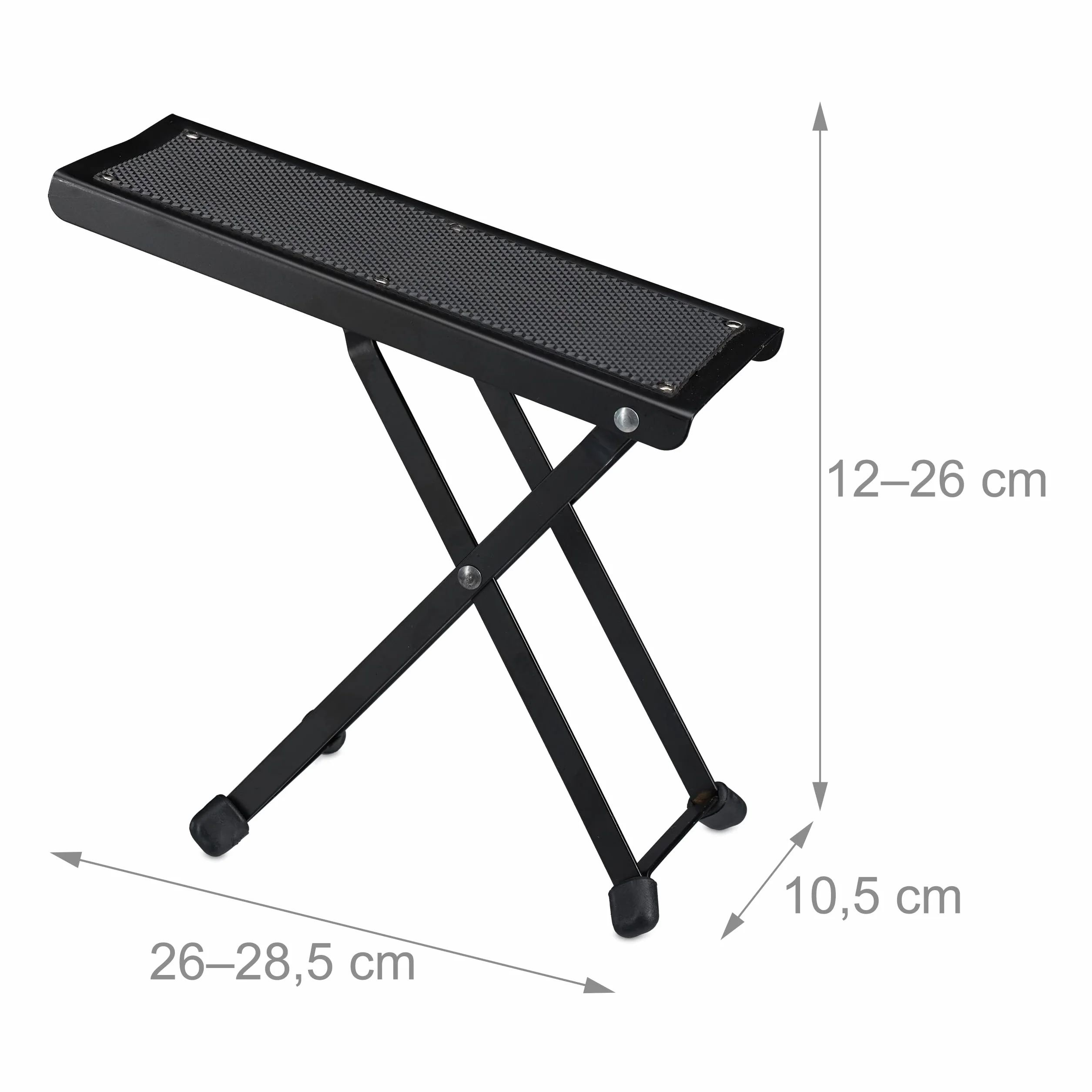 Relaxdays Podnóżek gitarowy, ergonomiczna pozycja, antypoślizgowy, składany, 4 ustawienia wysokości, stojak na gitarę, czarny, 1 sztuka