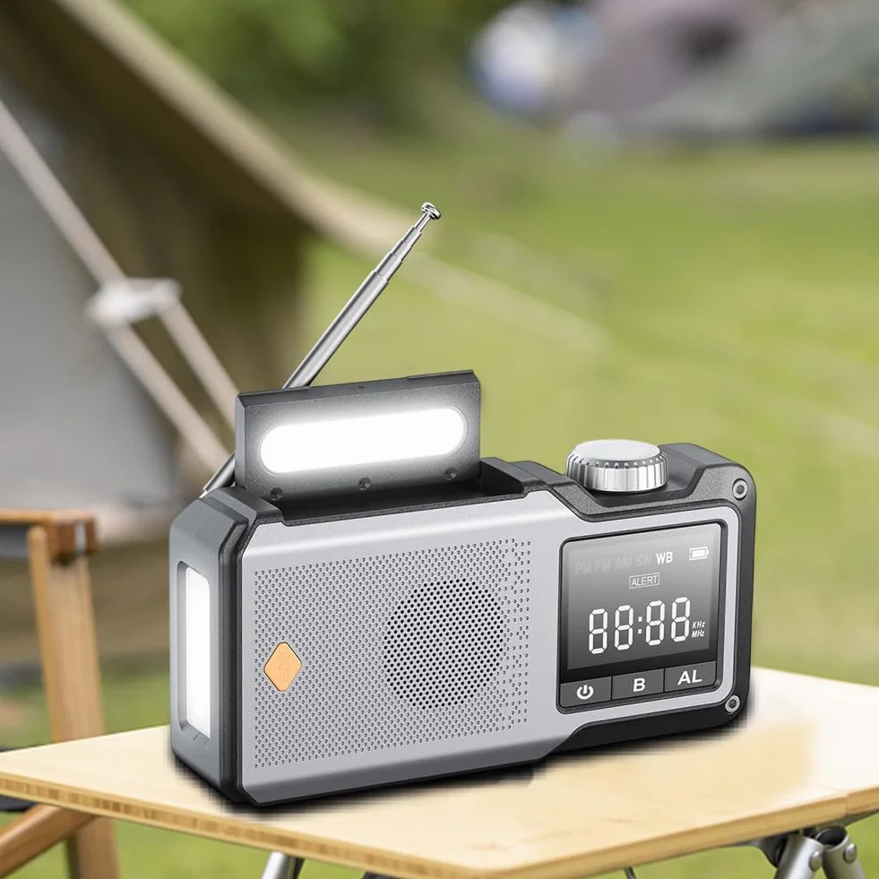 10000 mAh ręczne radio awaryjne AM/FM/WB Weather Radio solarne (kolor szary)