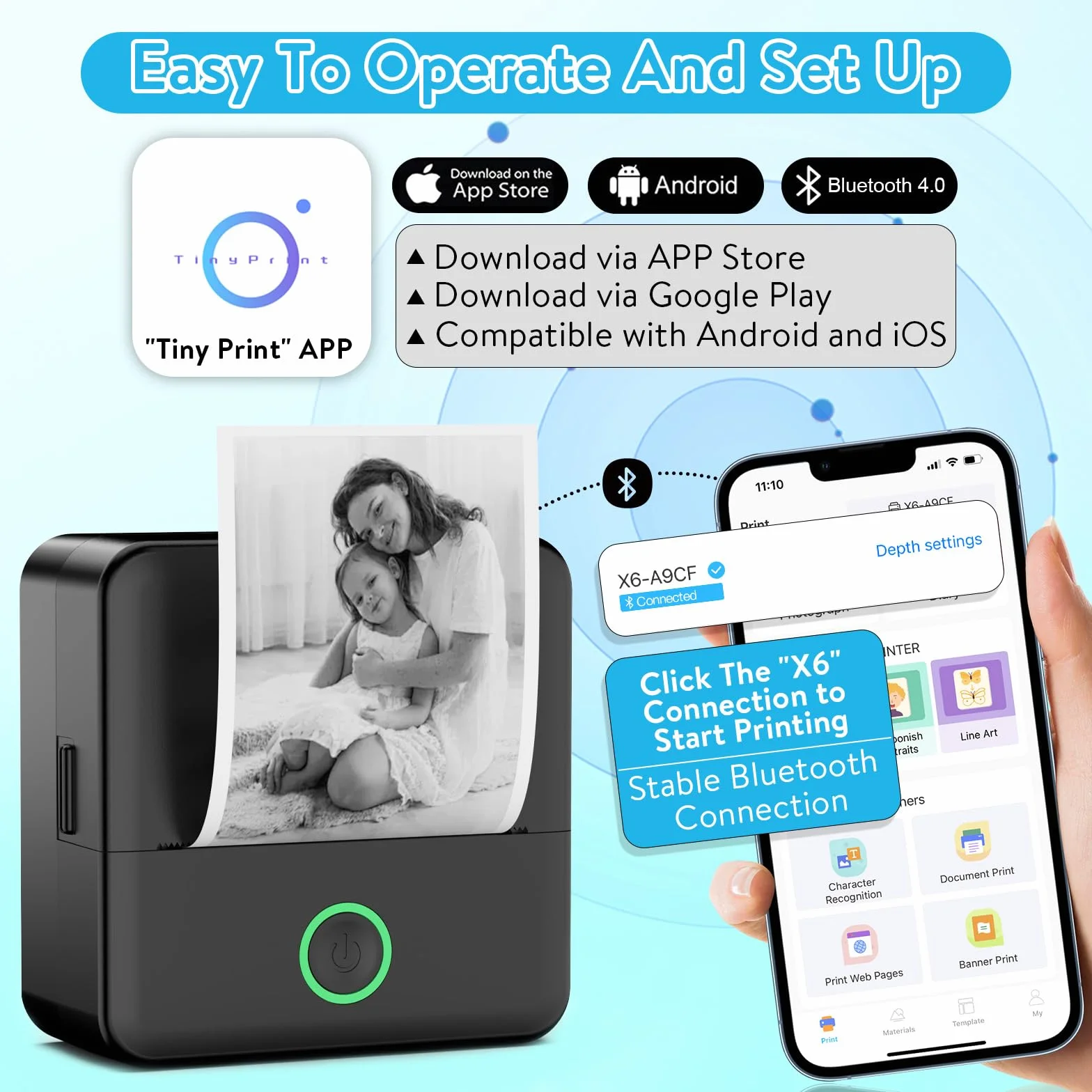 Mini drukarka fotograficzna, przenośna bezprzewodowa drukarka termiczna Bluetooth, mała drukarka natychmiastowa, drukowanie paragonów, ładowanie przez USB z systemem iOS/Android do