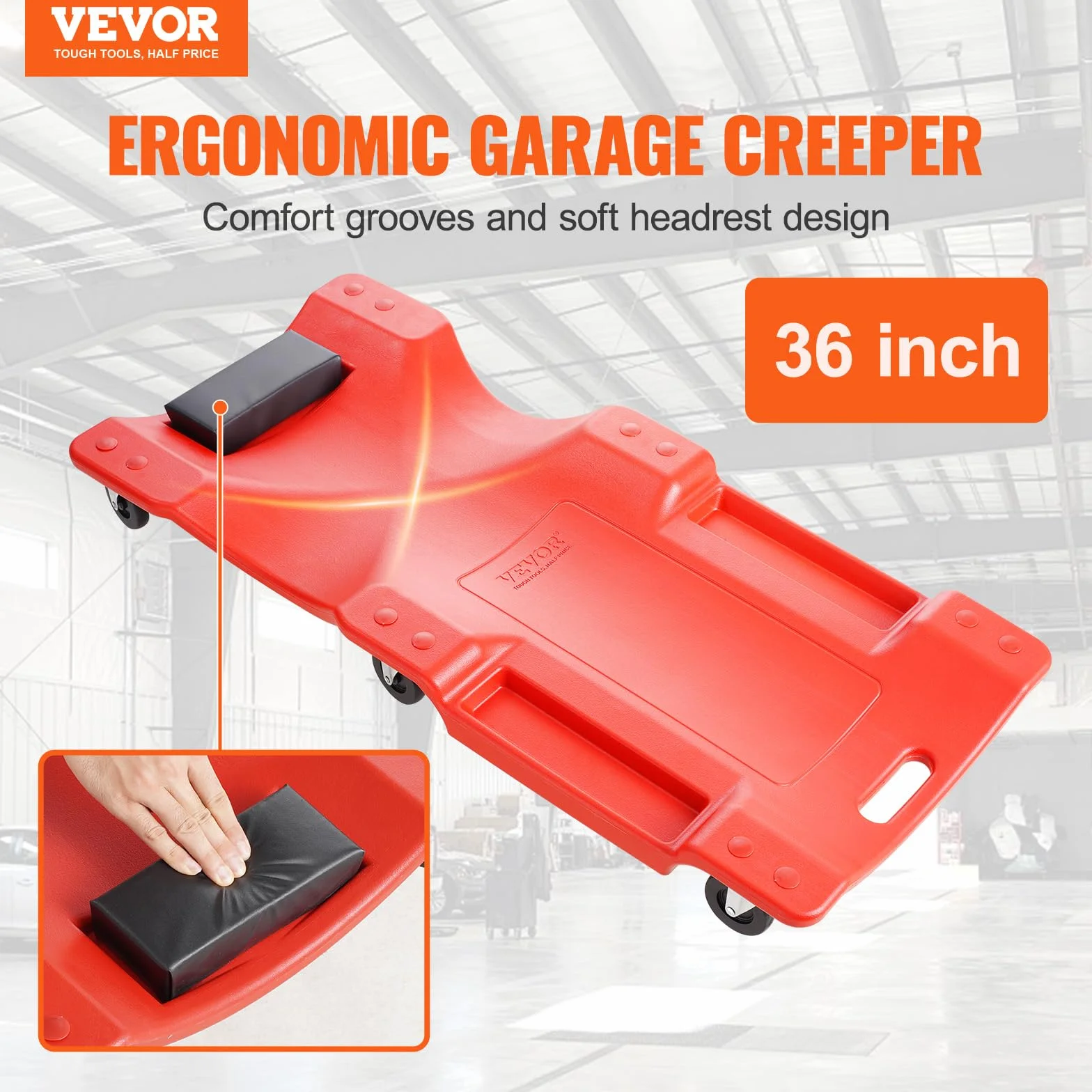 VEVOR Stół obrotowy dla mechanika z tworzywa sztucznego 914 mm nośność 158,8 kg, HDPE warsztat samochodowy ergonomiczna konstrukcja, wyściełany zagłówek dwie tacki narzędziowe