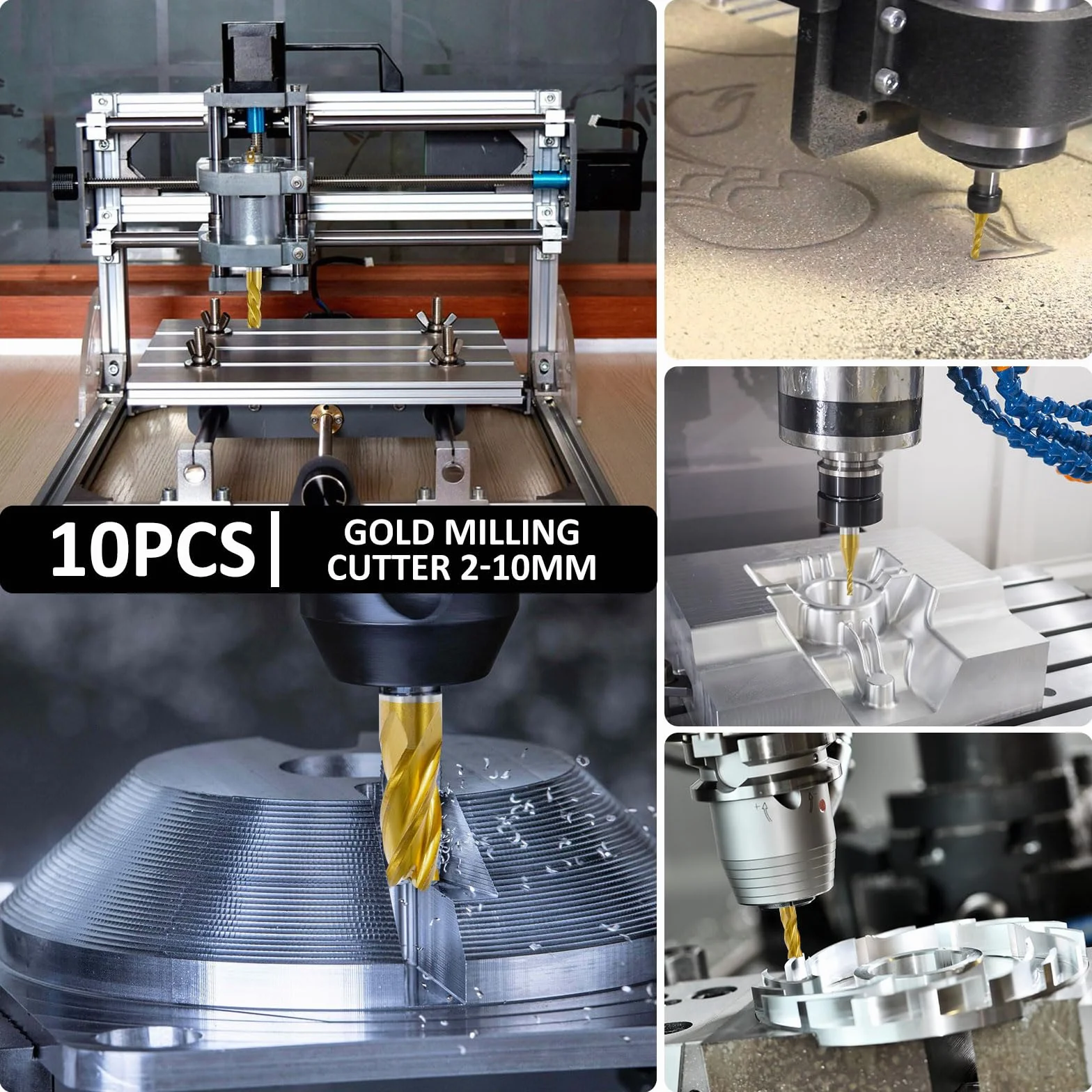 Zestaw 10 frezów HSS, 4 tytanowe flety VHM, 2-10 mm, frez CNC do tworzyw sztucznych, metalu, stali nierdzewnej, stali węglowej, aluminium, drewna, akrylu