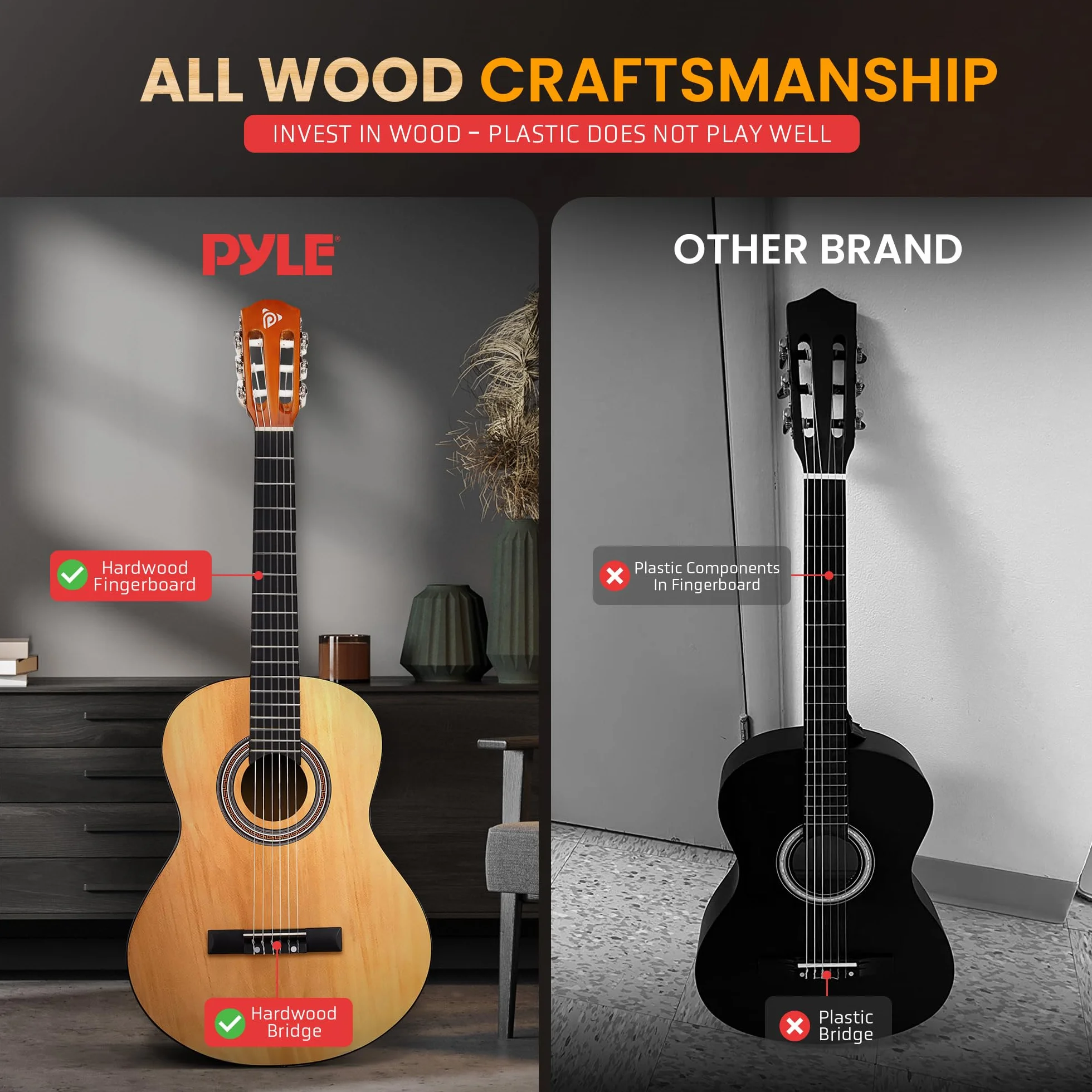 Pyle Gitara Akustyczna Dla Leworęcznych 3/4 36” - Klasyczna 6-Strunowa Z Pokrowcem, Stroikiem, Paskiem, Strunami I Piórkami - Idealna Dla Uczących Się Leworęcznych