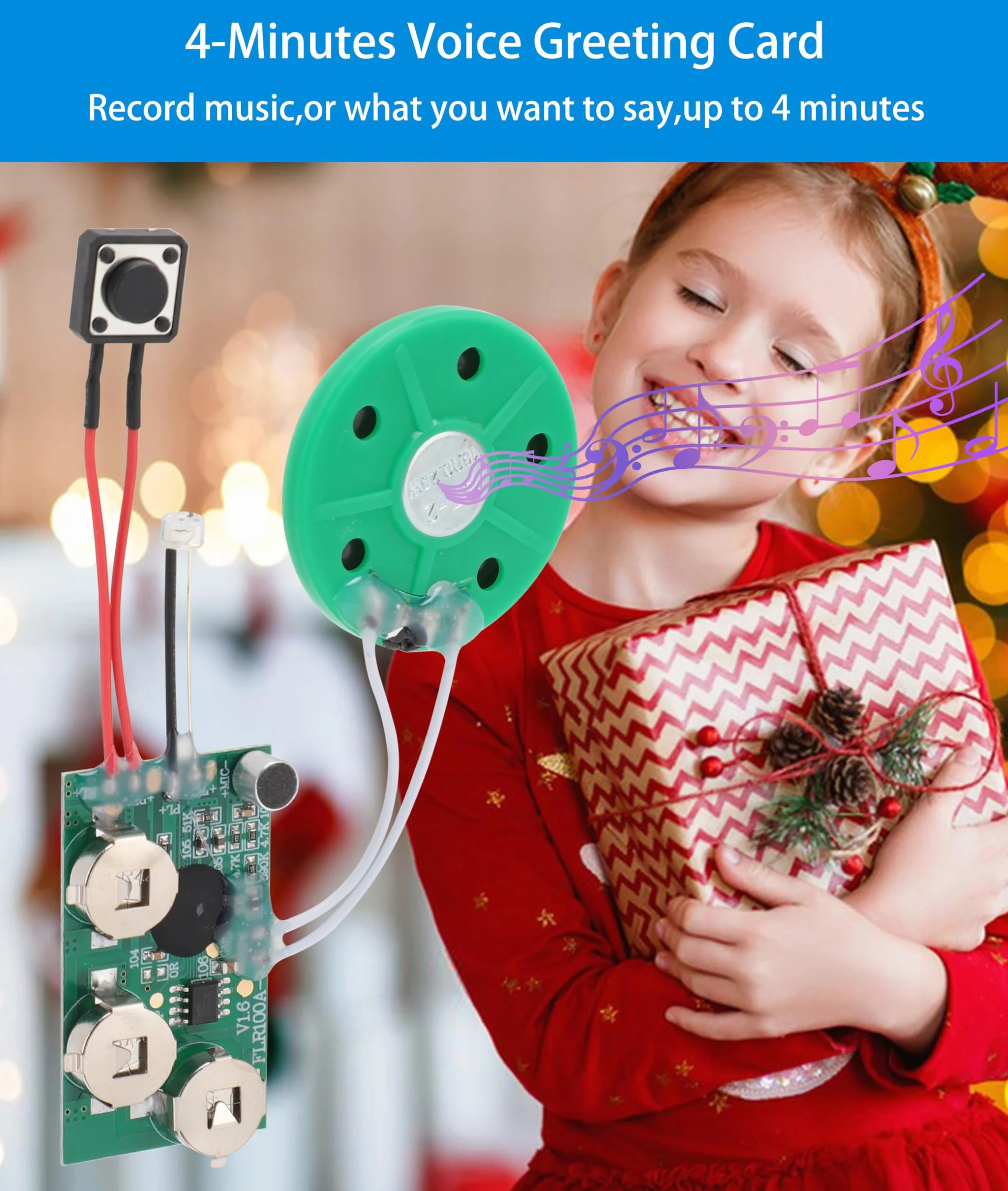 Moduł głosowy do nagrywania, 4 minuty DIY nagrywalny moduł karty z życzeniami muzyka dźwięk rozmowa chip muzyczny audio radio rejestrator do karty z życzeniami. (Single Play)