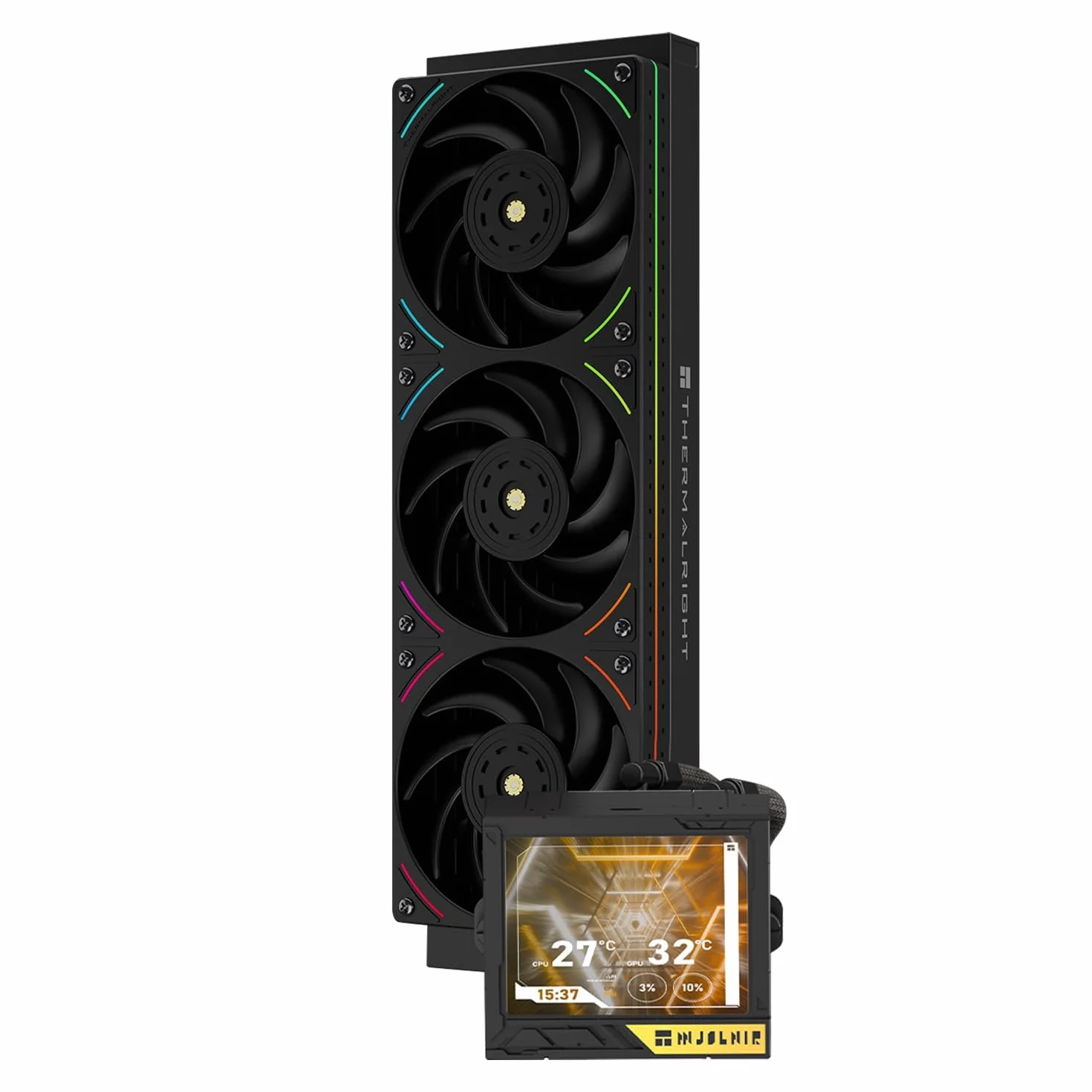 Thermalright TR Mjolnir Vision 360 UB PRO ARGB czarna chłodnica CPU-Aio, specyfikacja 360, system chłodzenia wody z wentylatorem liniowym, ekran LCD 3,5" o rozdzielczości 640 x 480 do AM4/AM5; Intel