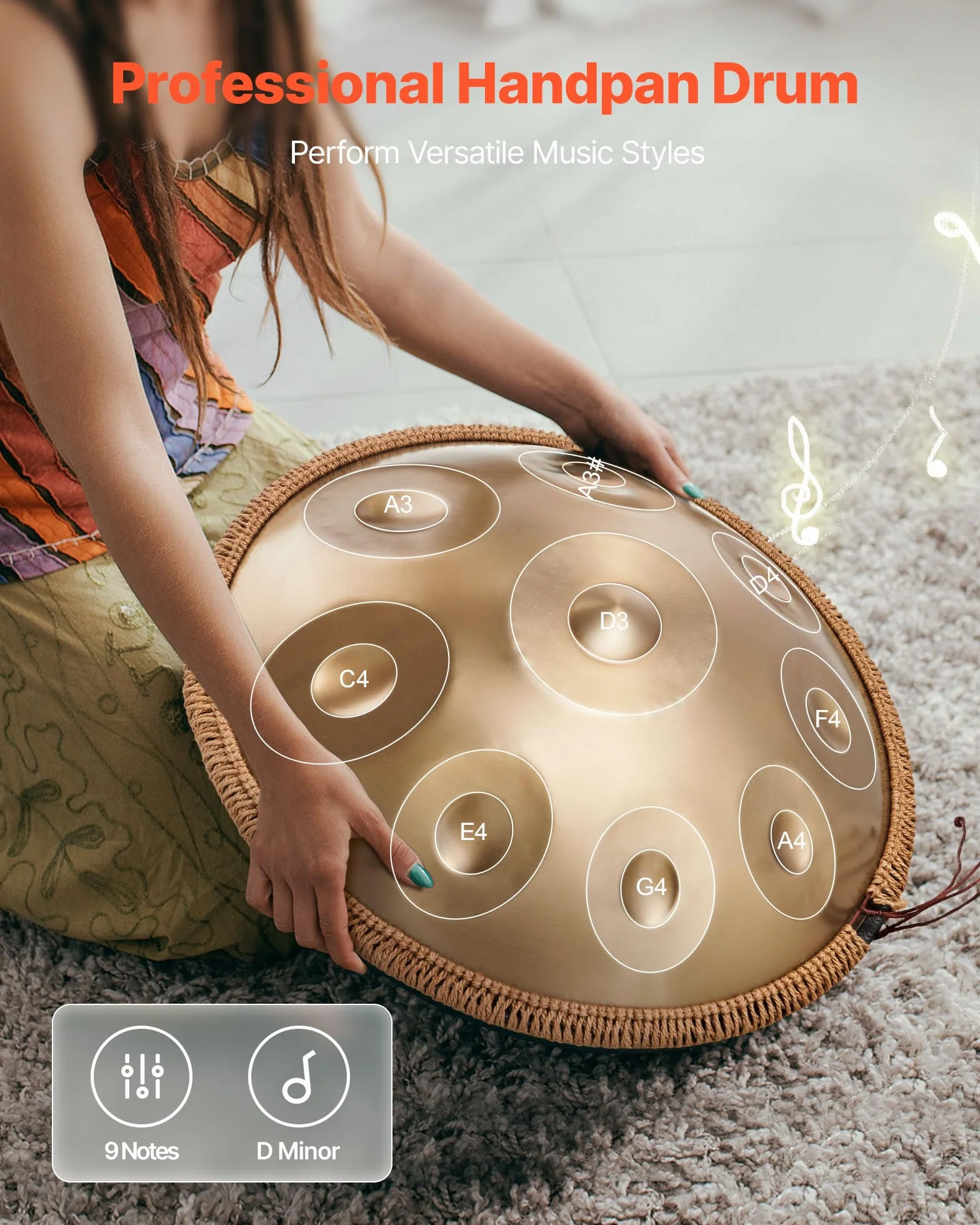 VEVOR Handpan bęben stalowy 22 w 9 nutach 432 Hz D moll instrument perkusyjny