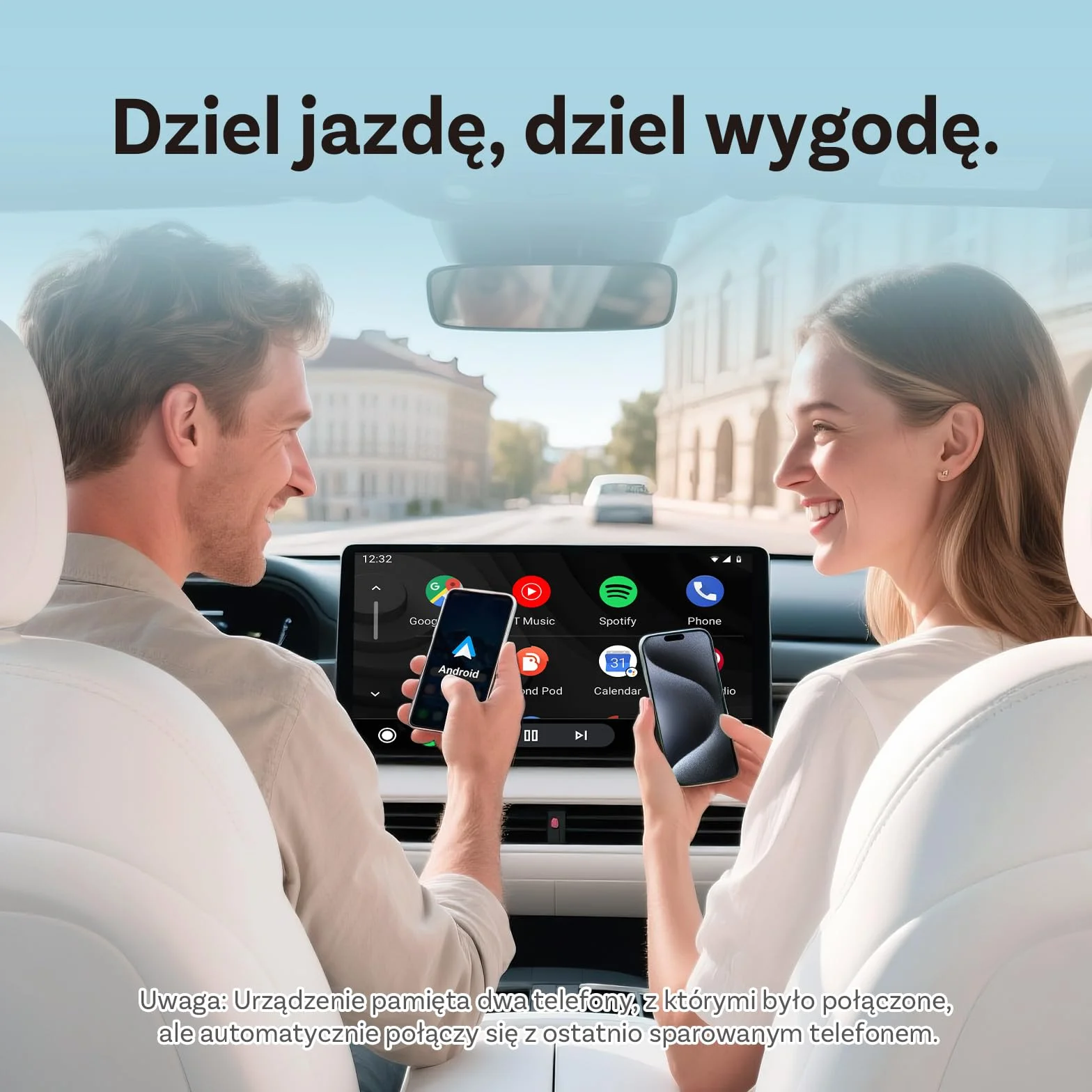 (2026 Ulepszona) OTTOCAST Bezprzewodowy Adapter CarPlay i Android Auto 2 w 1, Ottocast Mini Slim dla iOS 10+ i Android 11+, Wielu Użytkowników, Plug & Play, Szybkie Połączenie