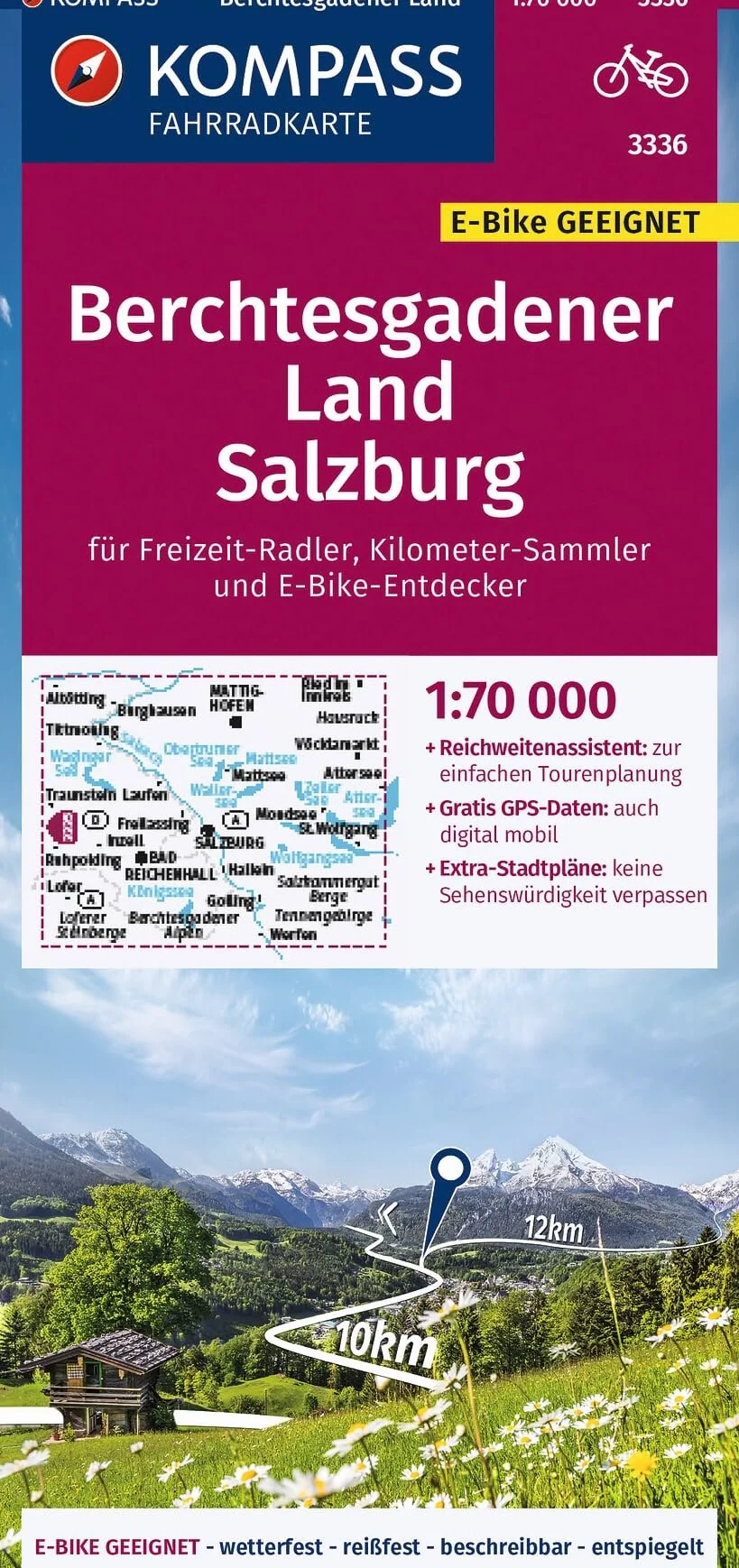 KOMPASS Fahrradkarte 3336 Berchtesgadener Land, Salzburg 1:70.000: reiß- und wetterfest mit Extra-Stadtplänen