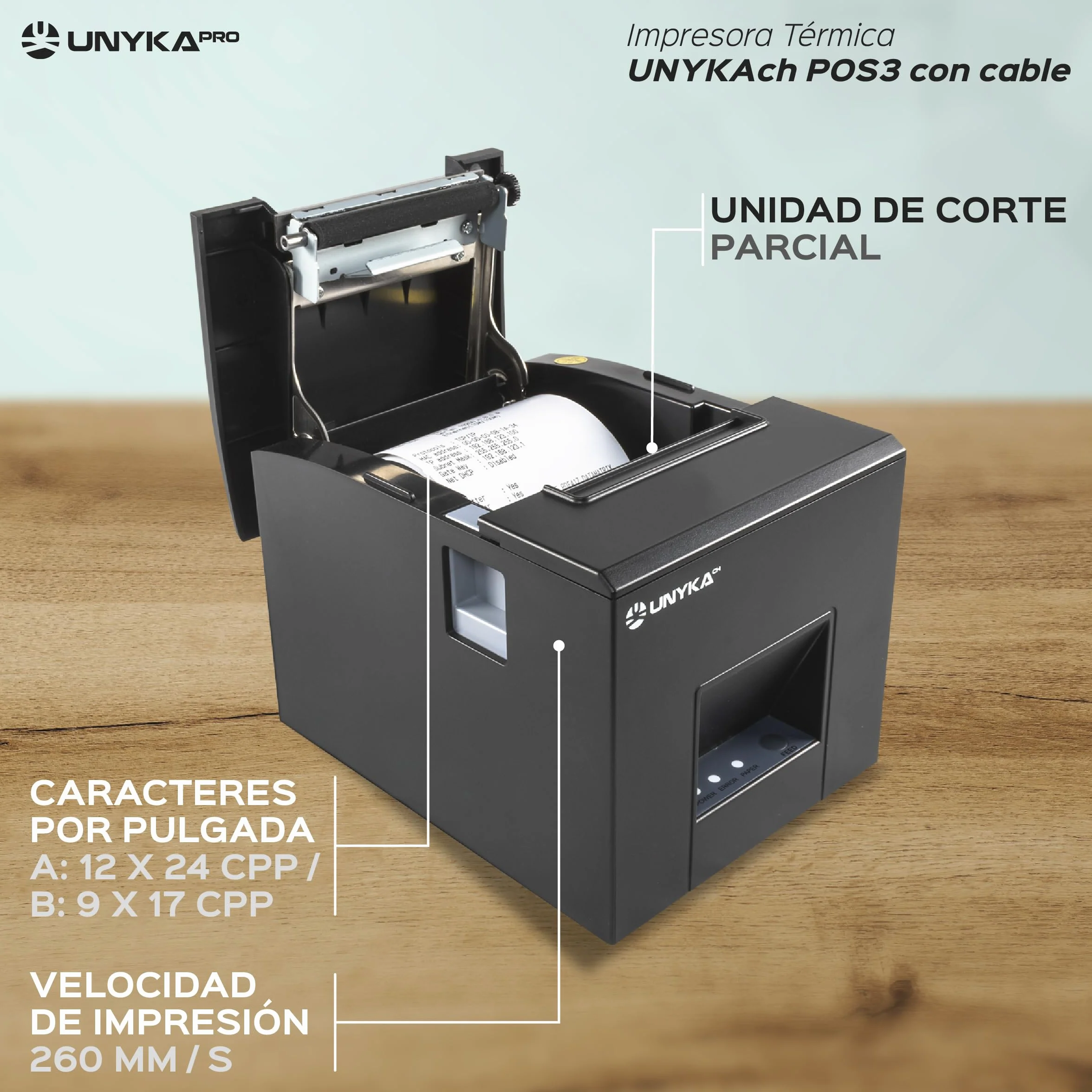 UNYKAch Aykach Thermal Drukarka banknotów UK56007 POS3, kompaktowa, papierowa 80 mm, połączenia szeregowe, USB, RJ12, RJ11 i LAN, kompatybilna ze wszystkimi systemami