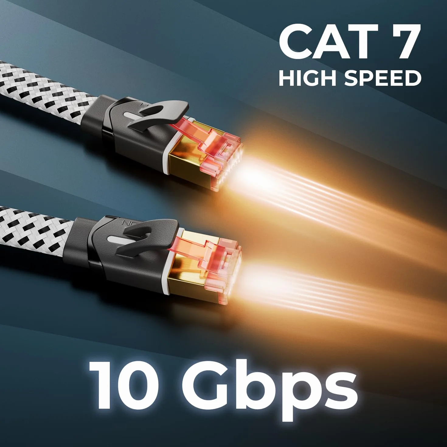 deleyCON 3,0m Płaski Kabel Sieciowy Cat7 Nylonowy (10 Gbps, Miedziany Przewodnik) Ethernet LAN - Płaski Przewód RJ45 - Patchcord do DSL, Routera, Internetu, Wi-Fi - Biały