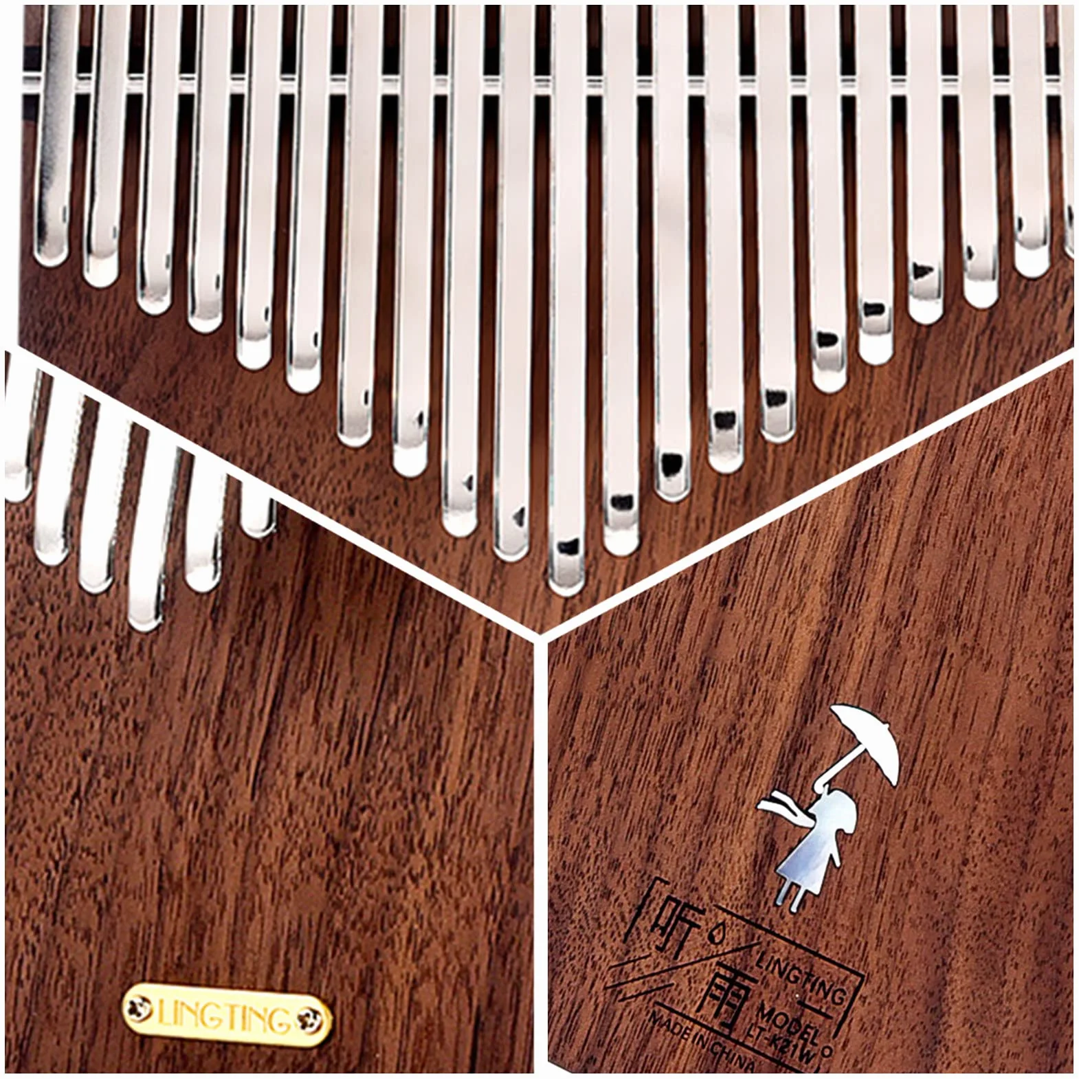 LingTing kalimba mbira LT-K21W kciuk fortepianowy 21 klawiszy, prezent dla dzieci, dorosłych, początkujących i profesjonalistów