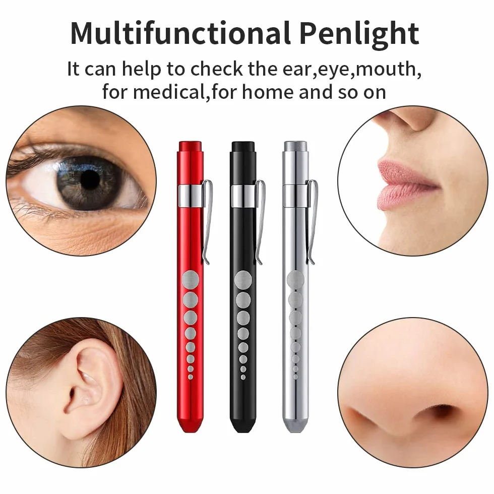 Newaner Lampa diagnostyczna Penlight (3-częściowa), wielokrotnego użytku lampa diagnostyczna LED na długopis, latarka z uchwytem świetlnym z klipsem do torebki dla uczniów