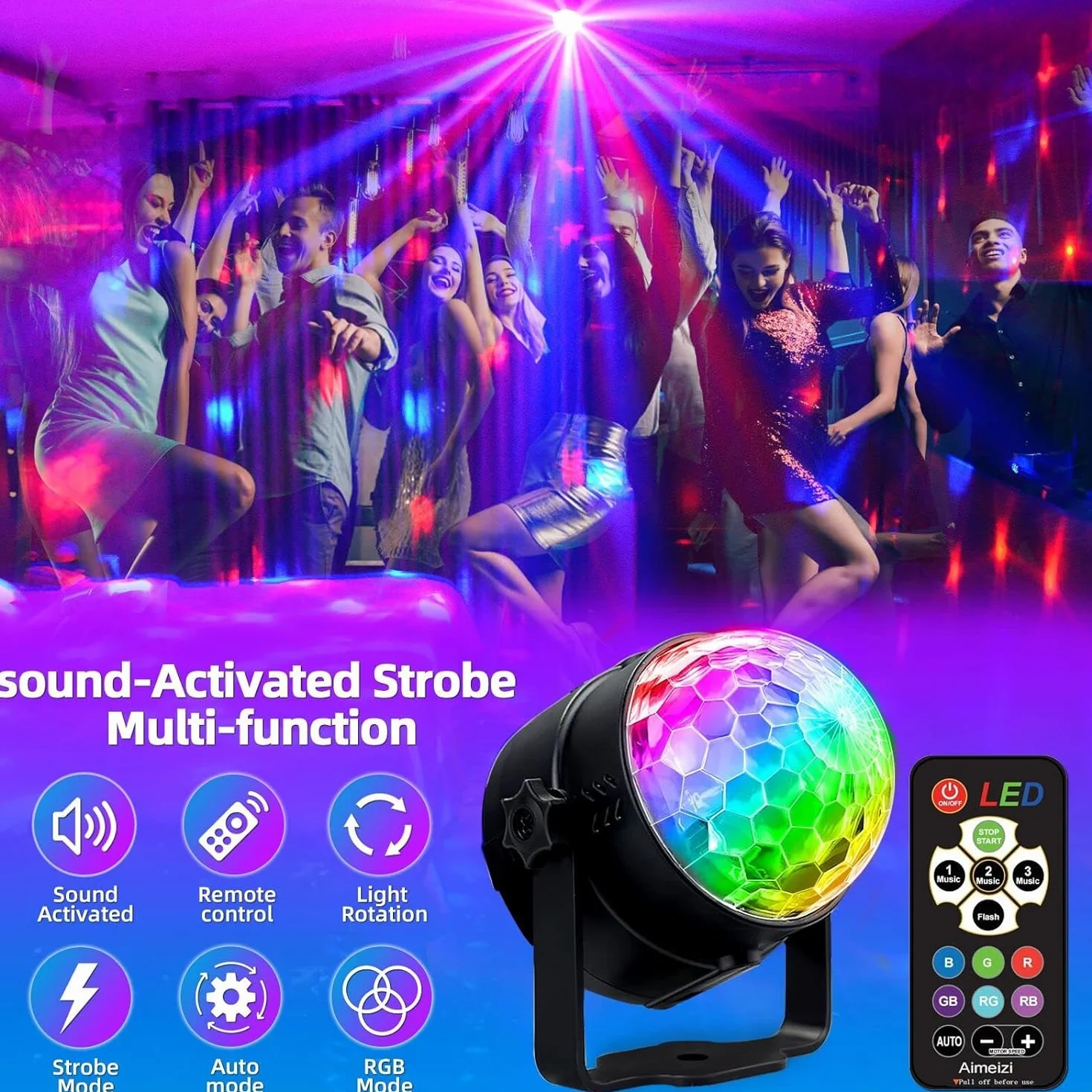 Kula dyskotekowa, światło sceniczne z diodami LED, RGB, z pilotem zdalnego sterowania, projektor stroboskopowy na imprezę, wesele, urodziny