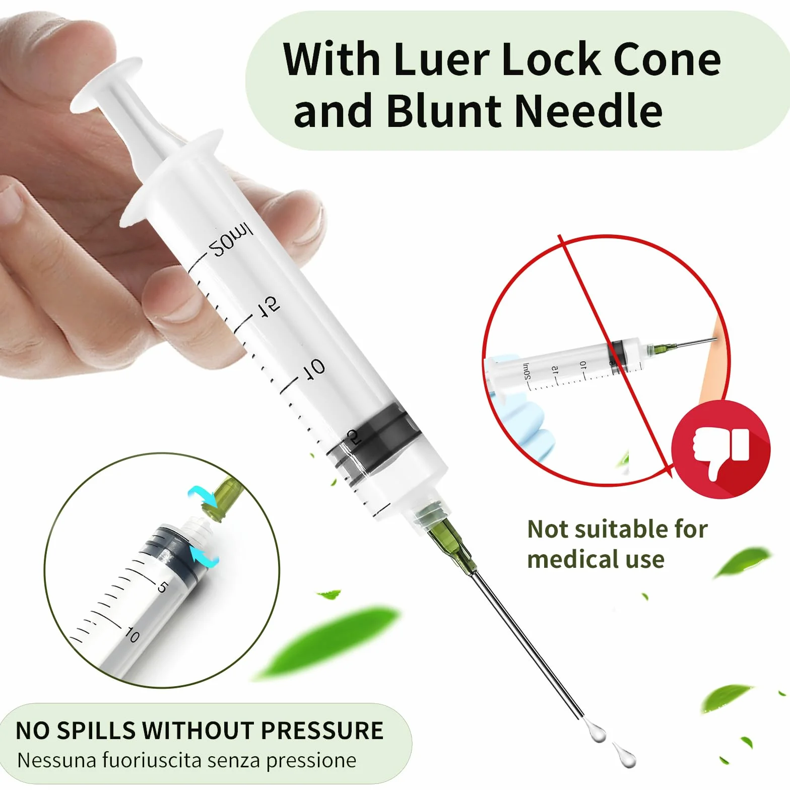 5 sztuk strzykawek Luer Lock 20 ml, plastikowa strzykawka, zestaw strzykawek z tępą igłą dozującą 14G i nasadką, strzykawka z tworzywa sztucznego z podziałką, strzykawka do karmienia do dozowania