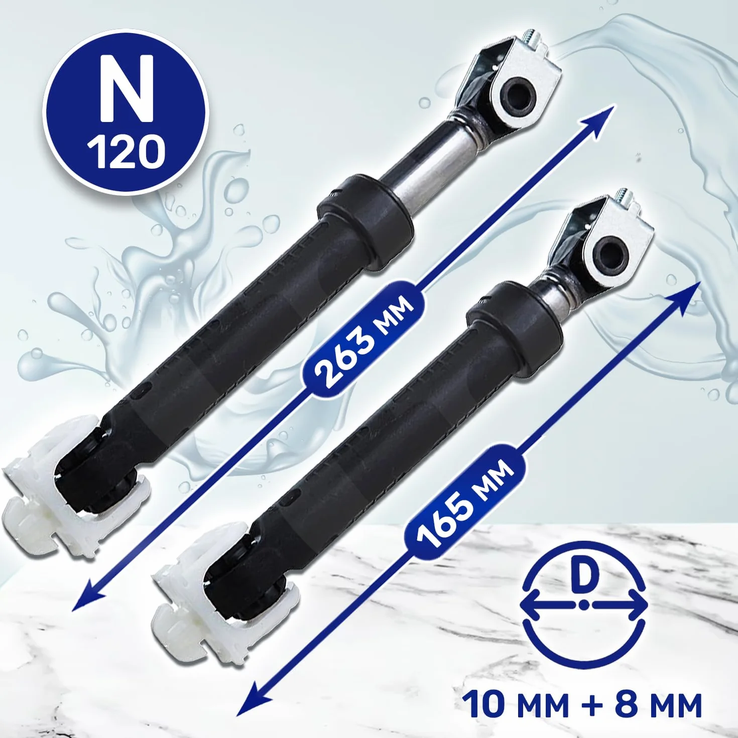 2 szt. Amortyzator pralka 120N Ø10mm Ø8mm z oryginalnym kodem 461971408981 461975277441 481252918062 481252918063 C00313195 C00317130 dla Whirlpool - Wyprodukowano w Europie - MONTERAL