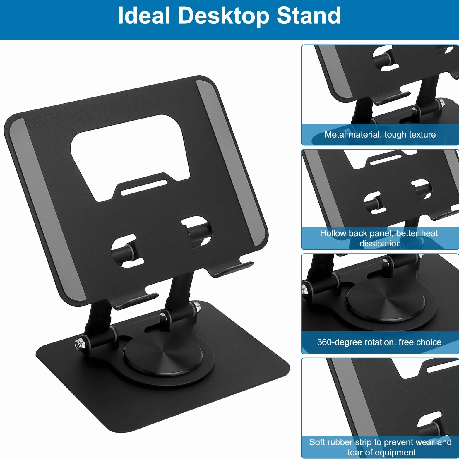 HENGBIRD Stojanek do tabletu, regulowany, 360° obrotowy uchwyt na iPada wykonany z aluminium, składany i przenośny, kompatybilny z uchwytem na tablet, stojakiem na iPada, uchwytem na telefon do stołu