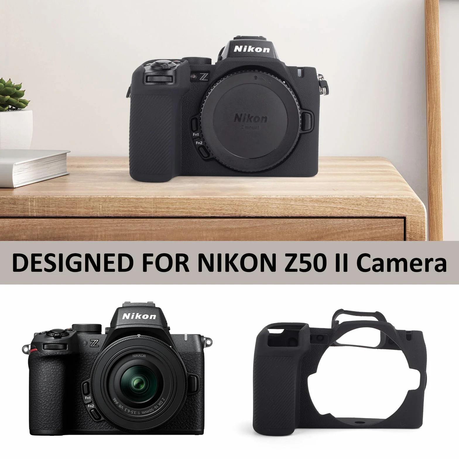 MUZIRI KINOKOO Silikonowe etui kompatybilne z aparatem cyfrowym Nikon Z50 II, miękka guma Z50II, pokrowiec ochronny z uchwytem na rękę, antypoślizgowe i odporne na zarysowania, czarne