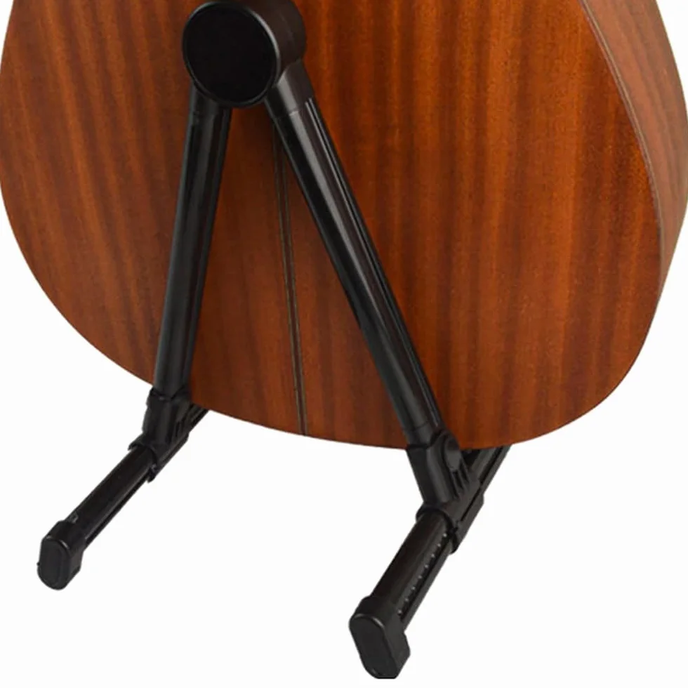 Alnicov Stojak na gitarę, składany do podłoża, stojak na gitarę basową, regulowana wysokość, uchwyt trójkątny do gitary ludowej, klasycznej, elektrycznej, ukulele, basu