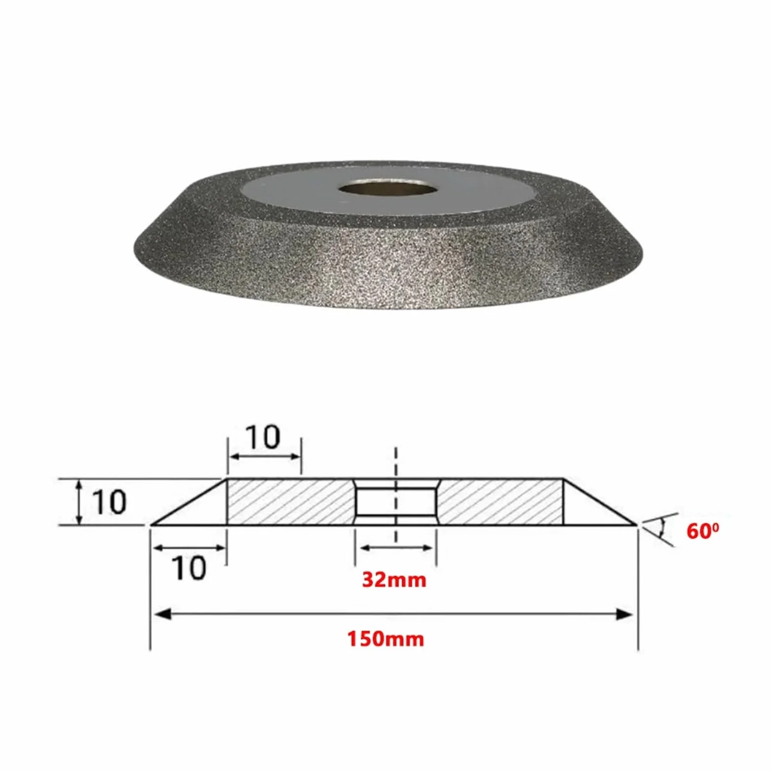 Ściernica diamentowa z pojedynczą skosem i płaską powłoką galwaniczną – dostępne rozmiary 100 mm, 125 mm, 150 mm(400Grit 150mmx32mmx60Deg)
