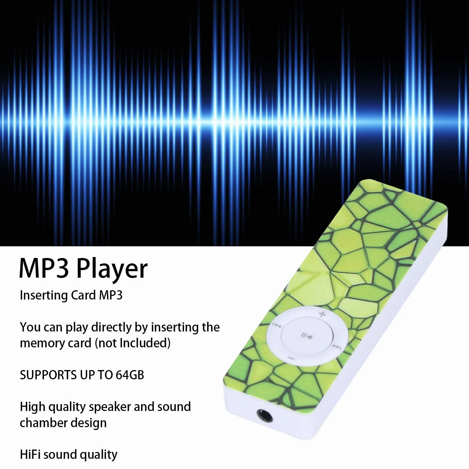 Odtwarzacz MP3, Przenośny Cyfrowy Odtwarzacz Bezstratnej Muzyki MP3 dla Dzieci, Przenośny Odtwarzacz Osobisty z Muzyką Cyfrową, Obsługuje Karty Pamięci do 64 GB, dla Studentów(Wpisz E)