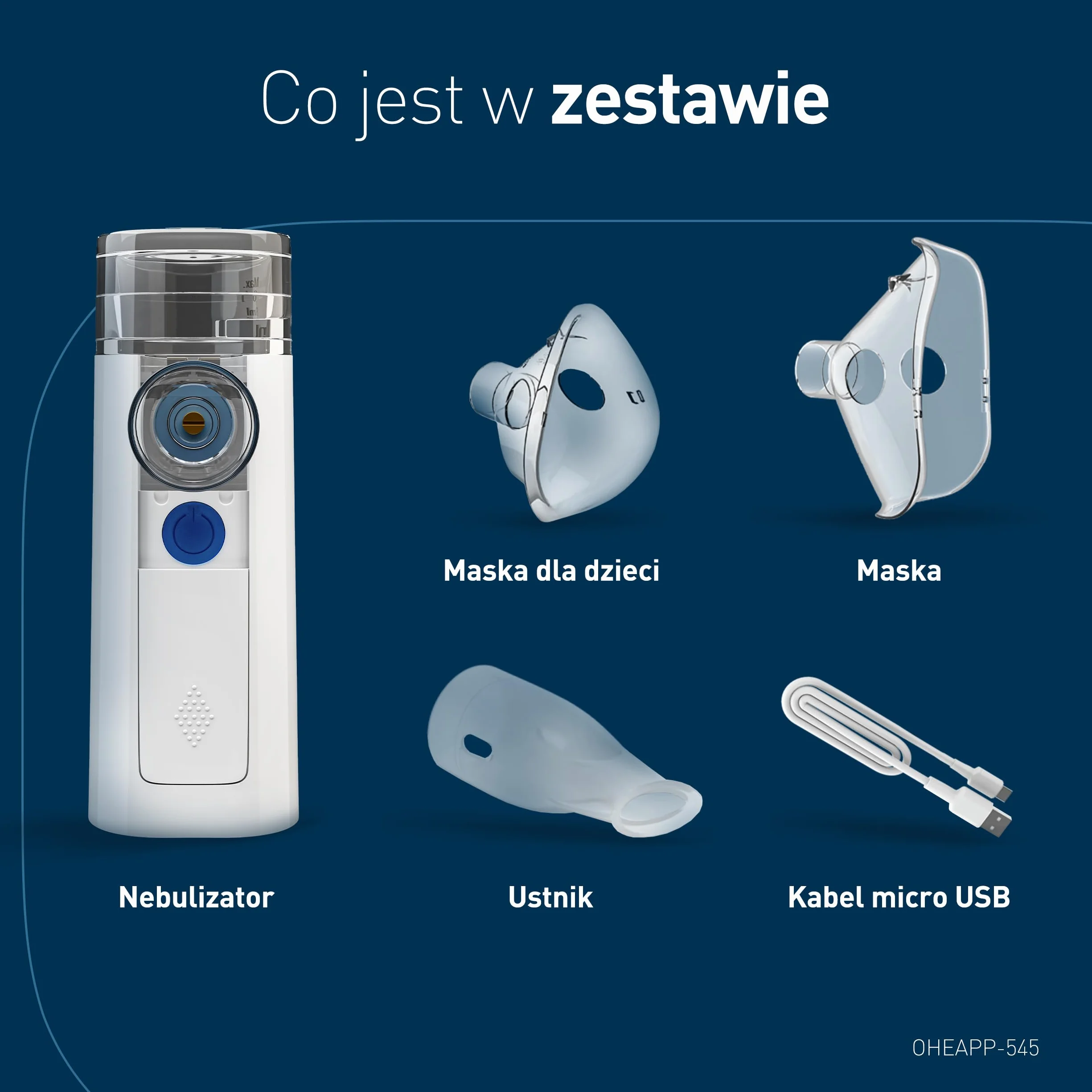 mini Air 360+ Dystrybuowany przez OMRON | Przenośny cichy nebulizator dla dorosłych i dzieci | Z dwoma rozmiarami maski i ustnikiem | Do łagodzenia kaszlu i przeziębienia | Ładowany przez Micro-USB
