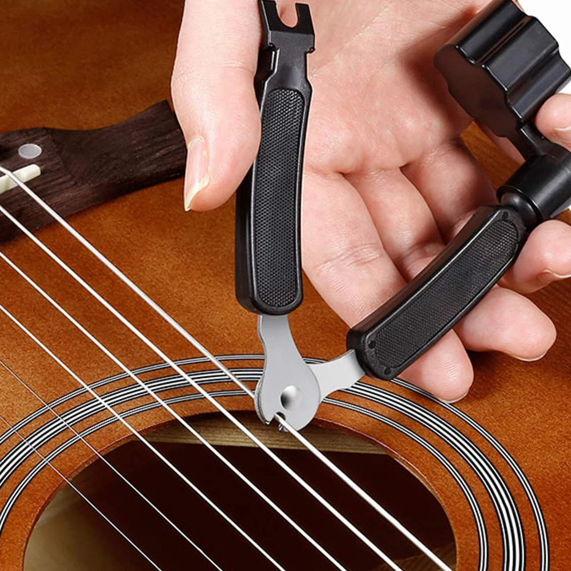3 w 1 Rolka i przecinak do strun gitarowych, wielofunkcyjne narzędzie do regulacji, cięcia i wyciągania szpilek mostkowych, idealne do gitary akustycznej, ukulele i mandoliny
