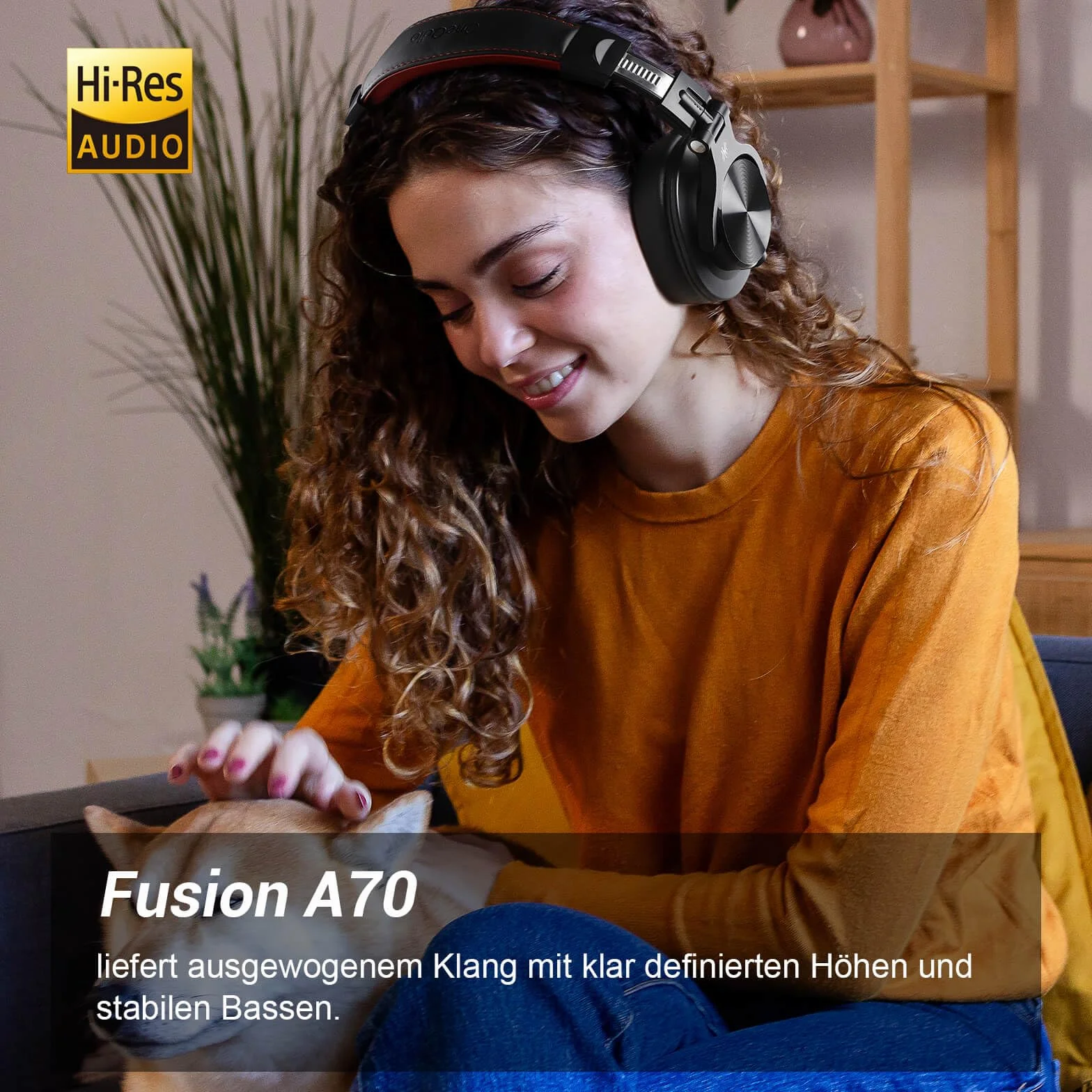OneOdio A70 Słuchawki Bluetooth Over Ear, przewodowe i bezprzewodowe słuchawki stereofoniczne z mikrofonem, 72 godziny odtwarzania CVC 8,0 Jack 3,5 mm i 6,35 mm, składane słuchawki do DJ do gitary