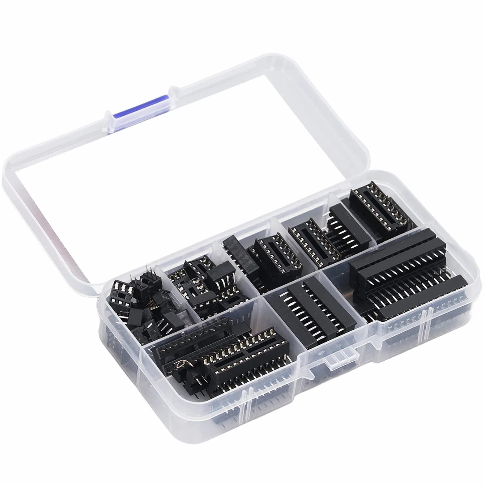 66 szt. DIP IC Chip Socket 6P do 28P Izolacyjne Plastikowe Dwurzędowe Płaskie Piny IC Gniazda Typ Lutowania Zestaw Asortymentowy