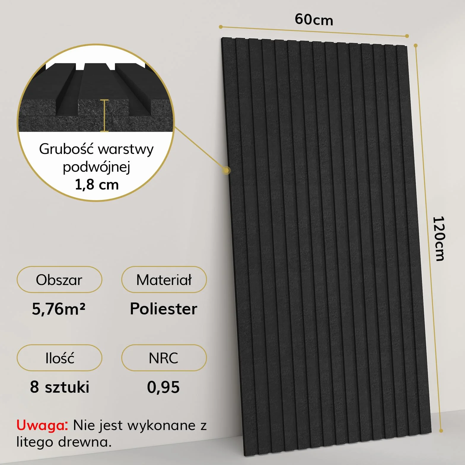 TONOR 8-Pack Dwuwarstwowe Panele Akustyczne Duże Samoprzylepne, 120x60x1.8cm Przylepny Panel Ścienny, Duże Dźwiękoszczelne Płytki do Pochłaniania Echa, Bariera Akustyczna z Włókna Poliestrowego,Czarny