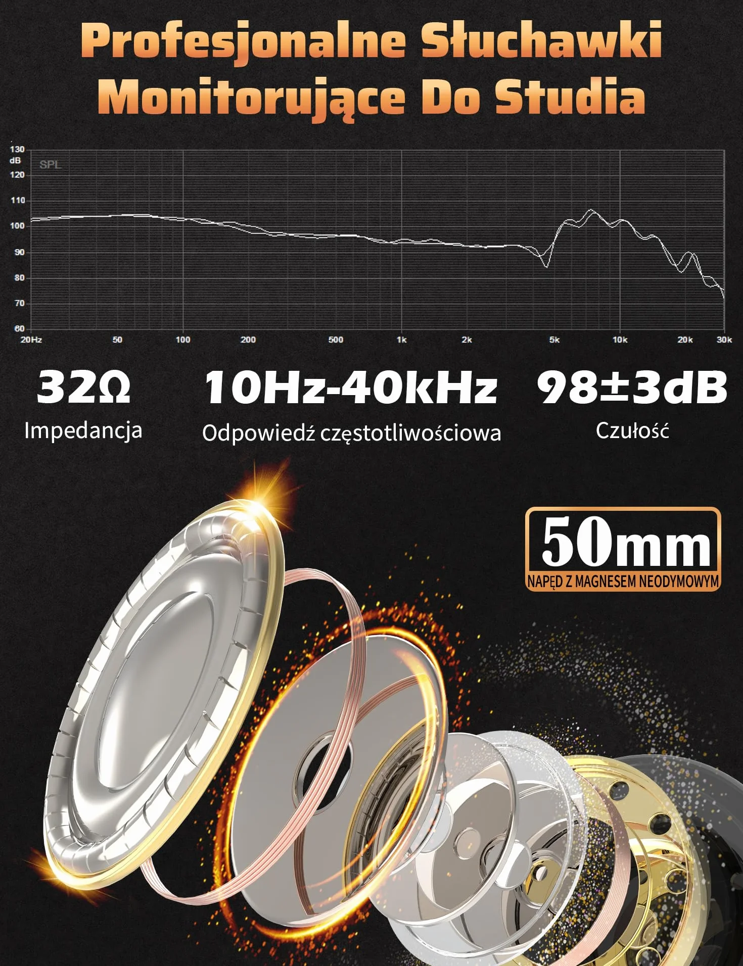 talomen TI660X słuchawki nauszne, przewodowe słuchawki stereo z głośnikiem 50 mm, słuchawki HiFi z wtyczką 3,5 mm, adapter 6,35 mm, wymienne nauszniki do studia, DJ/telefonu komórkowego, komputera
