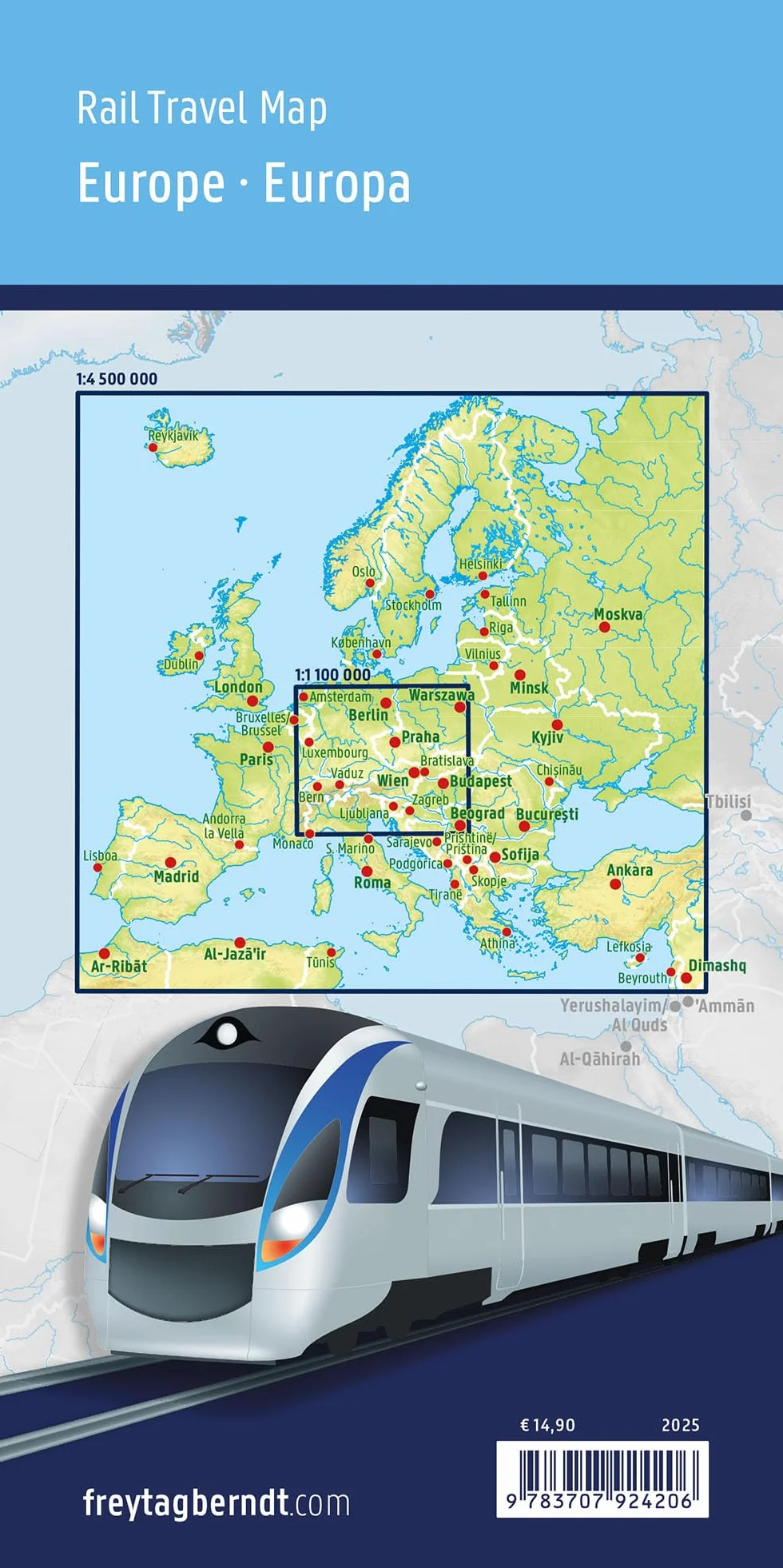 freytag & berndt Rail Travel Map Europa 1:4,5 Mio.: Eisenbahnkarte mit Fährverbindungen und Ausschnitt Zentraleuropa: BAEU