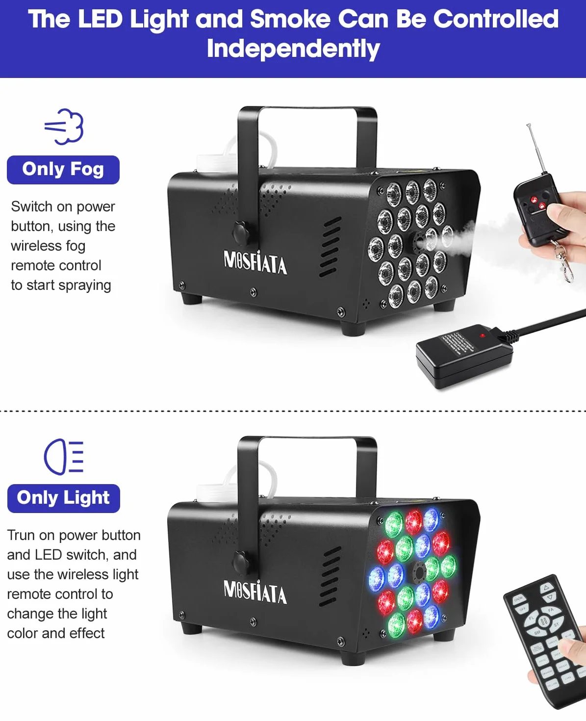 Mini maszyna do dymu 600 W z 18 diodami LED RGB na imprezy, wesela, Halloween, dyskotekę, efekt sceniczny DJ