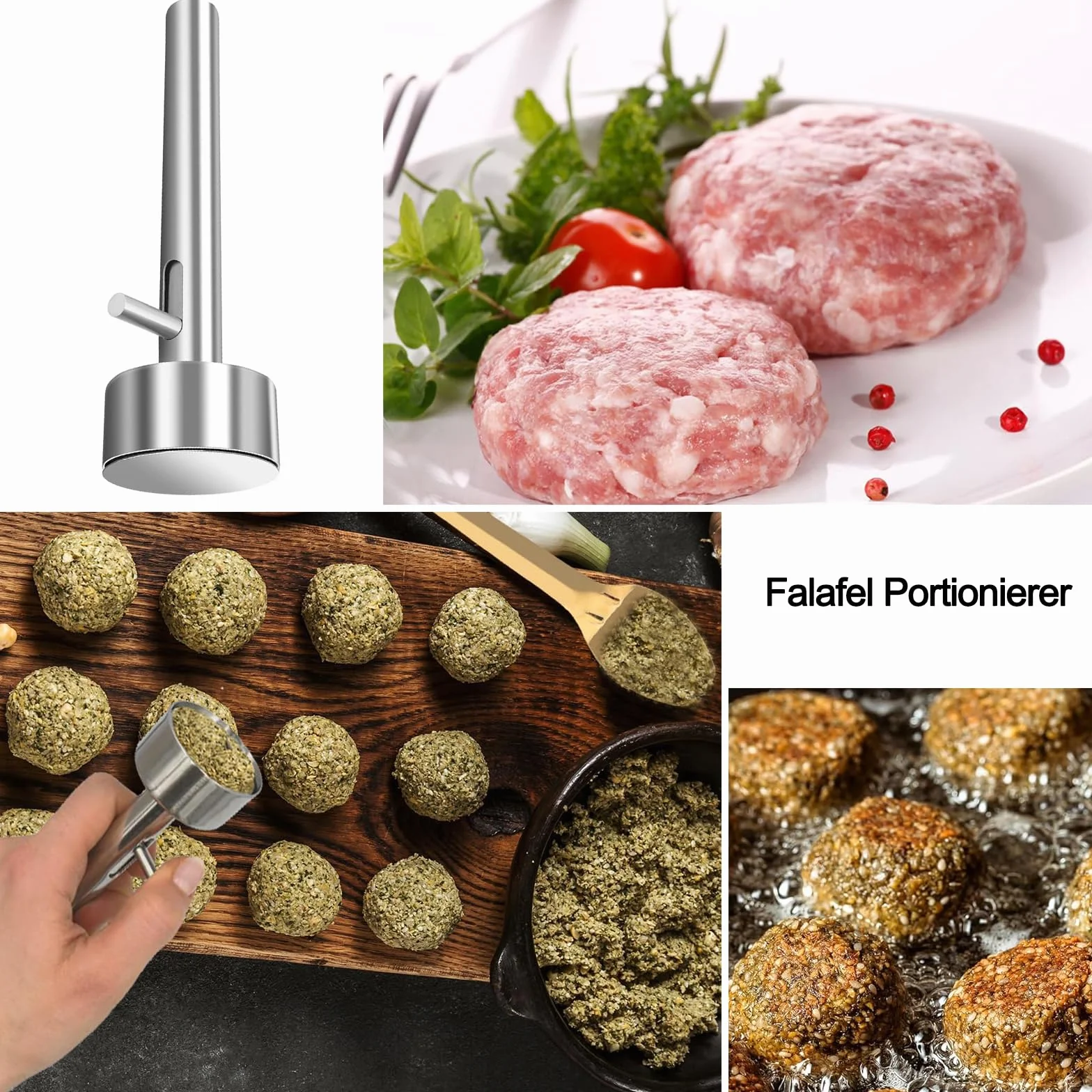 Falafel urządzenie do porcjowania, 4 cm, łopatka do falafelu, miarka do porcjowania falafelu, szufla falafel, stal nierdzewna, nieklejące się narzędzie do balera, do kuchni, domu i restauracji