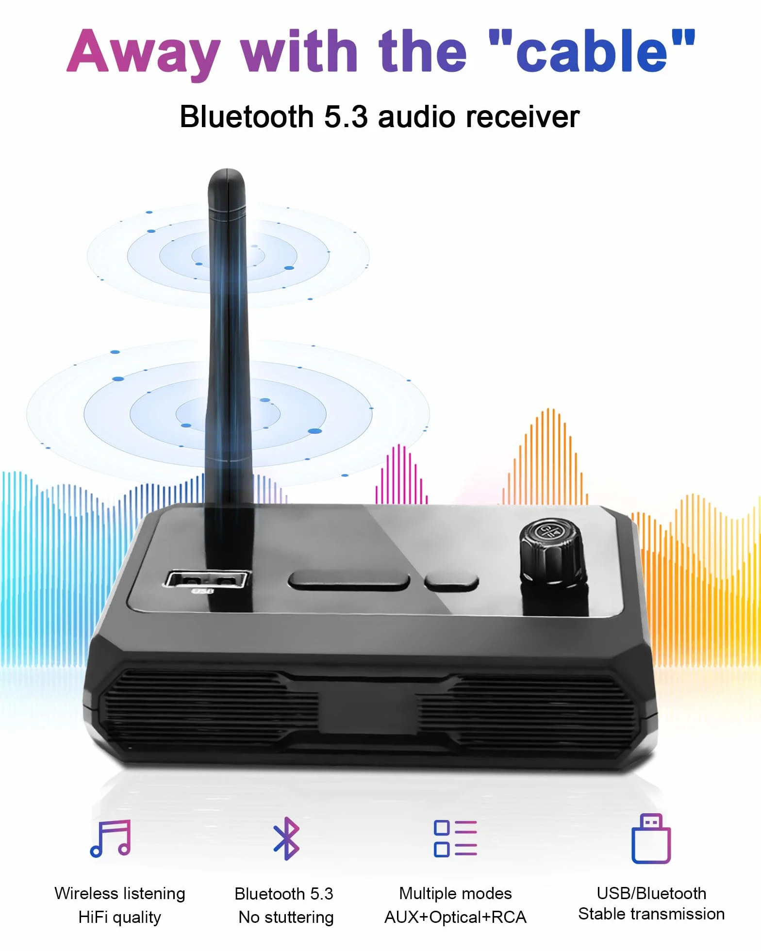 Odbiornik Bluetooth 5.3, bezprzewodowy odbiornik audio, obsługuje optyczne gniazdo RCA AUX 3,5 mm do stereo, głośników MP3 Play i wzmacniacza