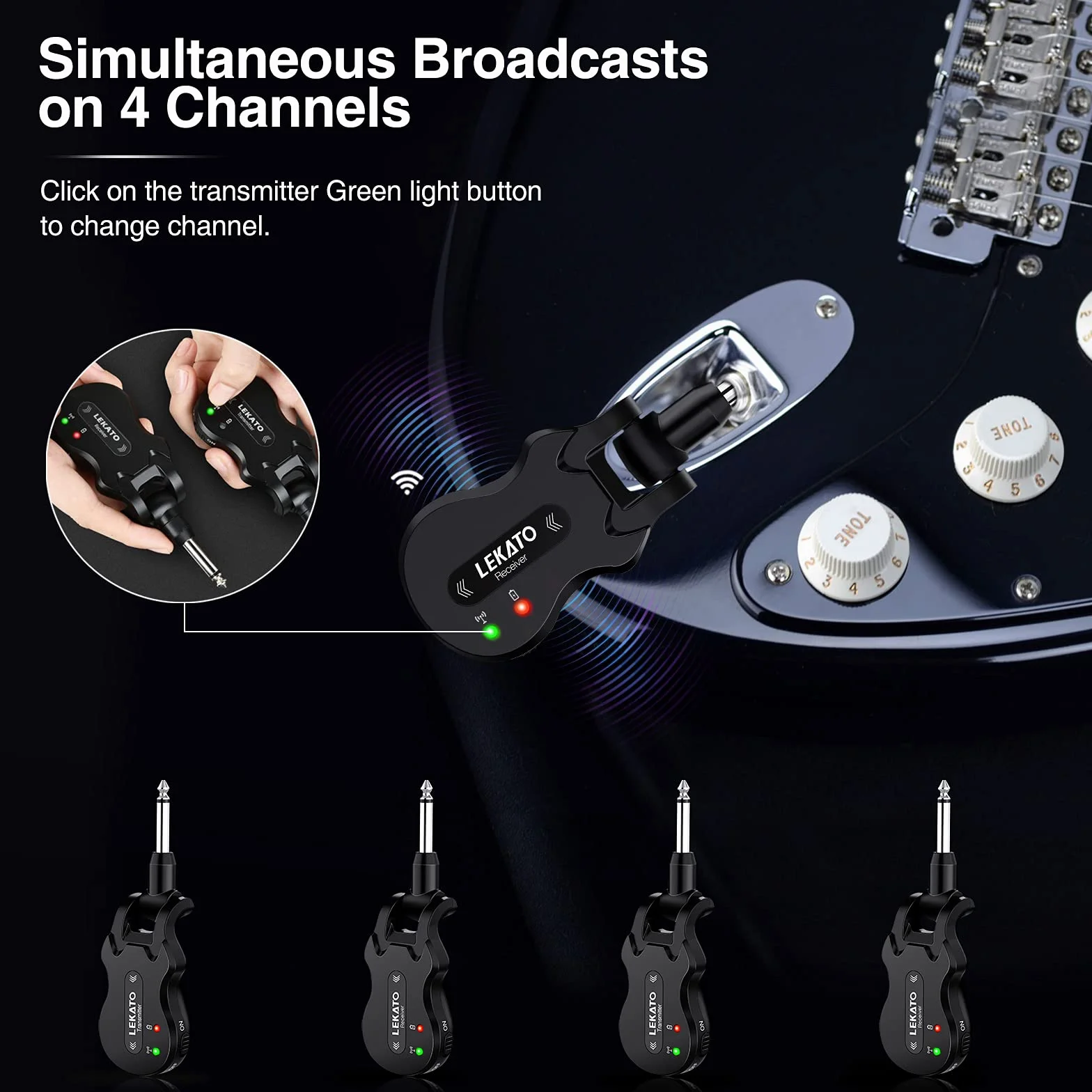 LEKATO 5,8 GHz Gitara Bezprzewodowy transceiver System gitarowy Bezprzewodowy cyfrowy kabel gitarowy z możliwością ładowania o dużej zdolności zapobiegającej zakłóceniom gitary basowej