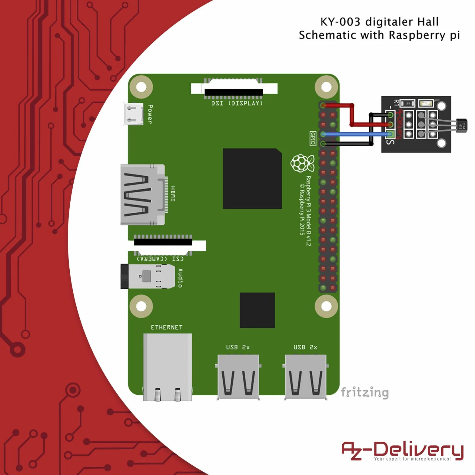 AZDelivery 5 x KY-003 Tranzystor z cyfrowym czujnikiem Halla kompatybilny z Arduino i Raspberry Pi, w tym e-book!