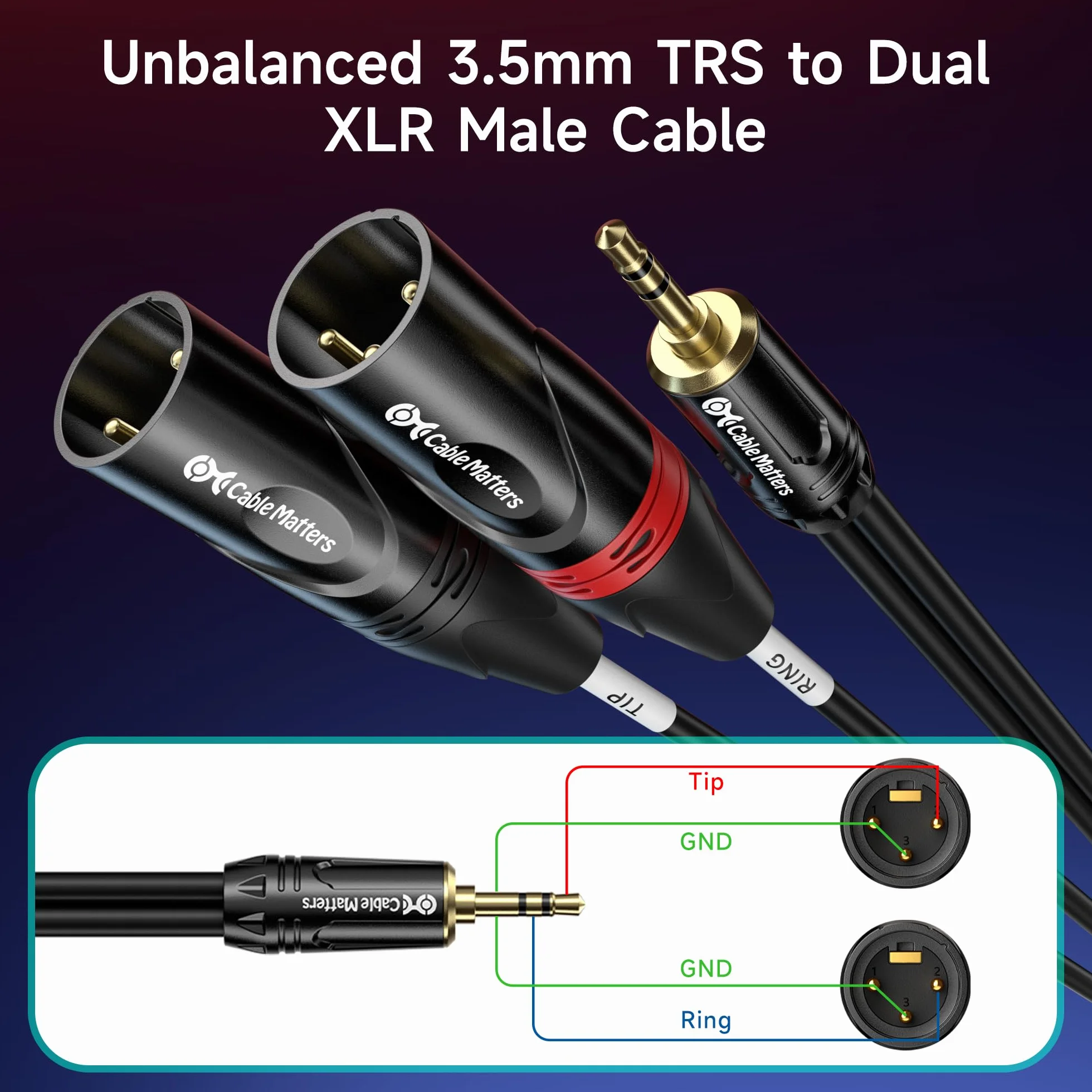 Cable Matters 3,5 mm TRS na podwójny męski kabel XLR Breakout - 3,5 m